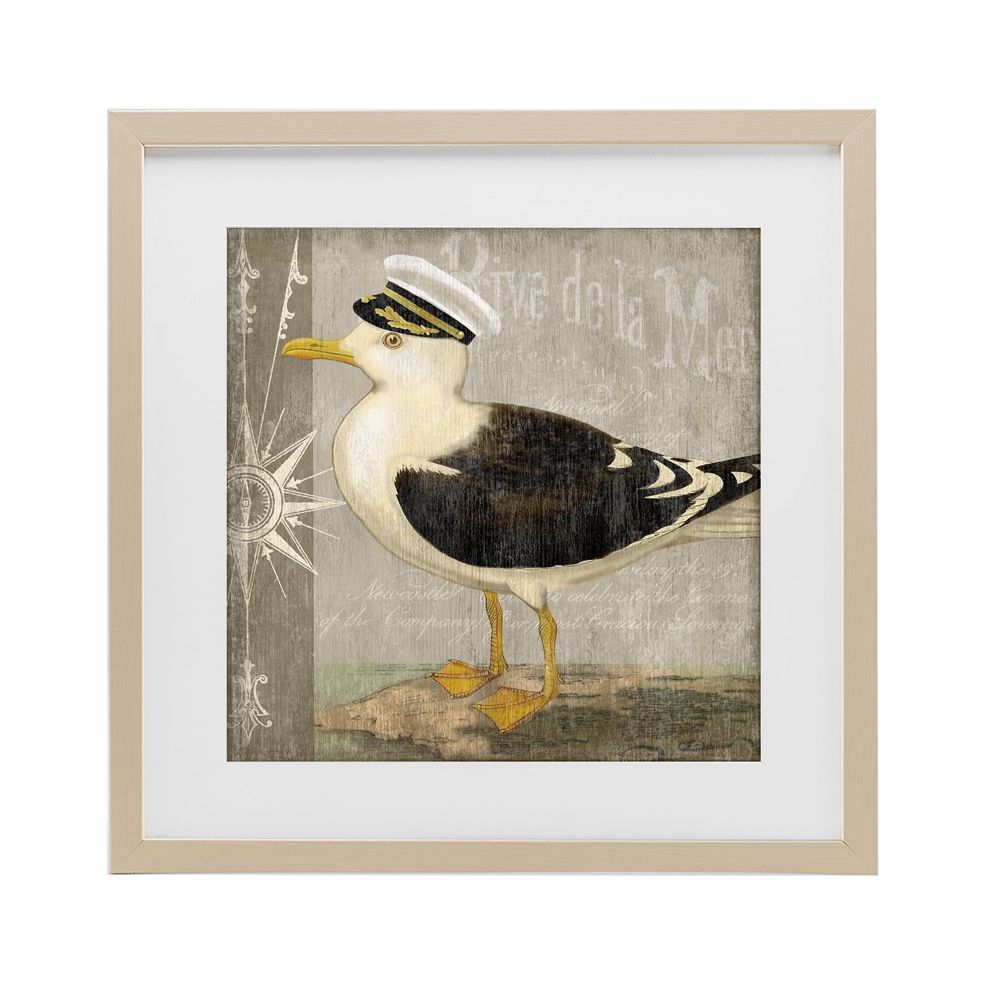 Stupell Industries Little Maritime Seagull Birch Framed Print Under Glass, design by Suzanne Nicoll
