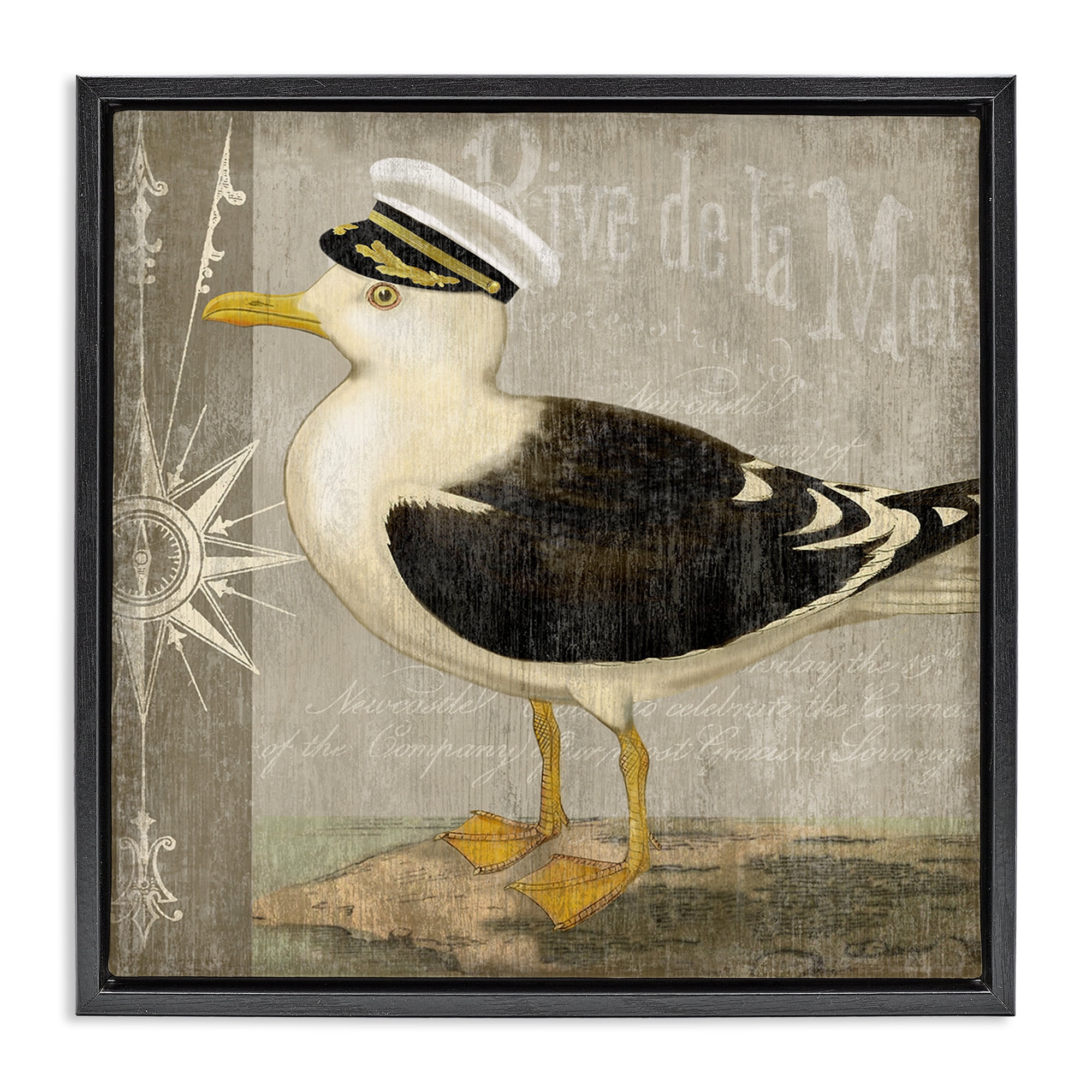 Stupell Industries Little Maritime Seagull Black Framed Floater Canvas Wall Art, design by Suzanne Nicoll