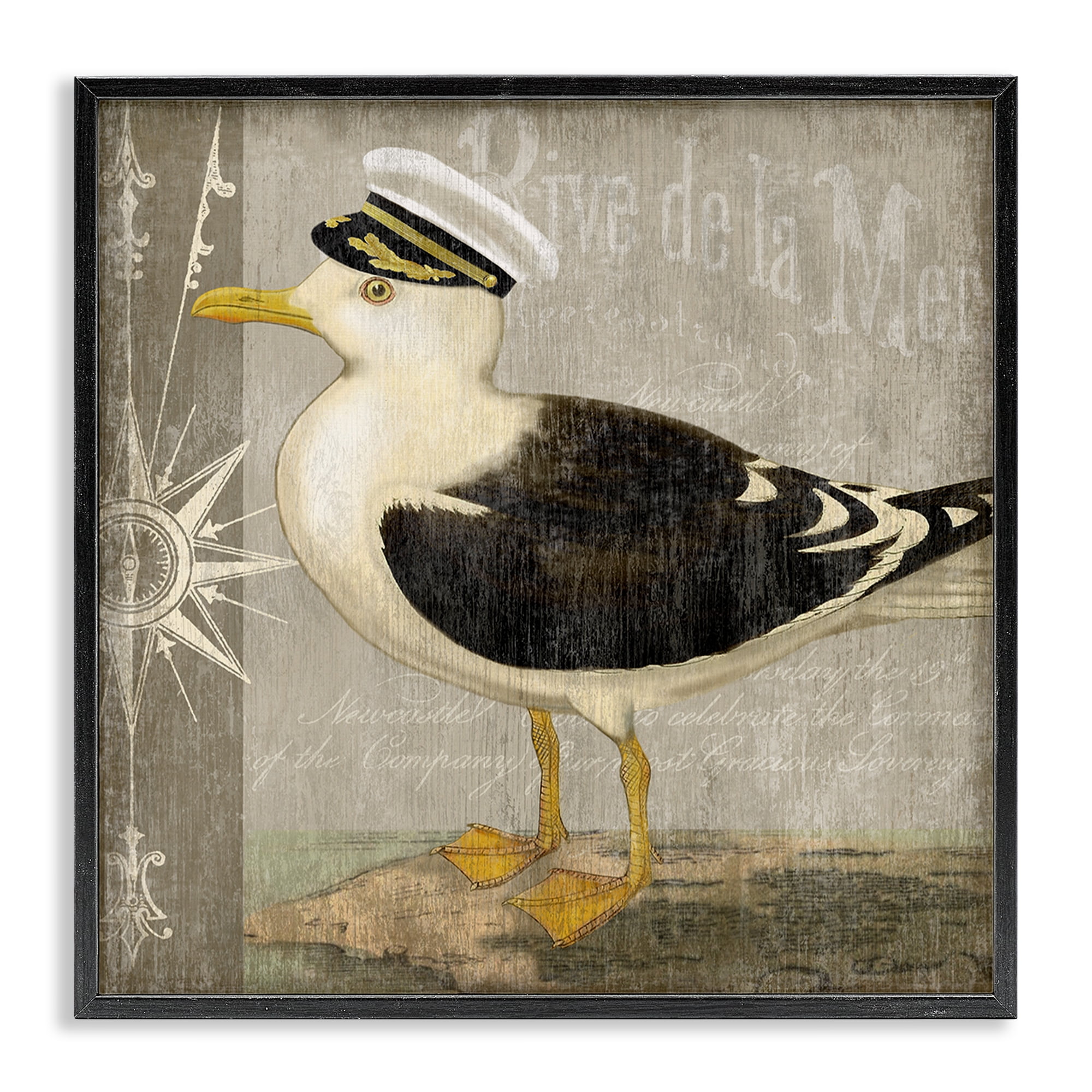 Stupell Industries Little Maritime Seagull Black Framed Giclee Art, design by Suzanne Nicoll