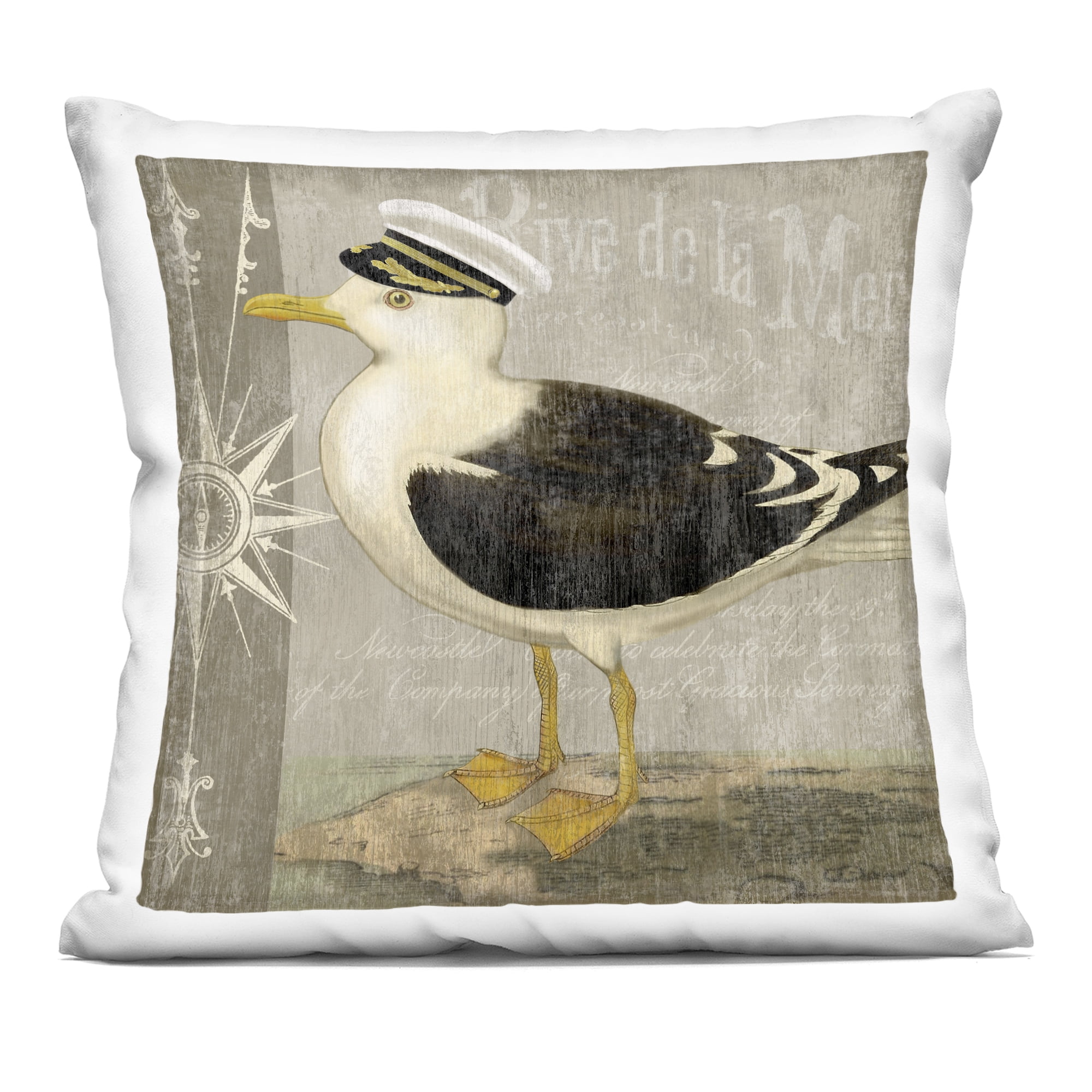 Stupell Industries Little Maritime Seagull Decorative Printed Throw Pillow, design by Suzanne Nicoll, 18 x 7 x 18