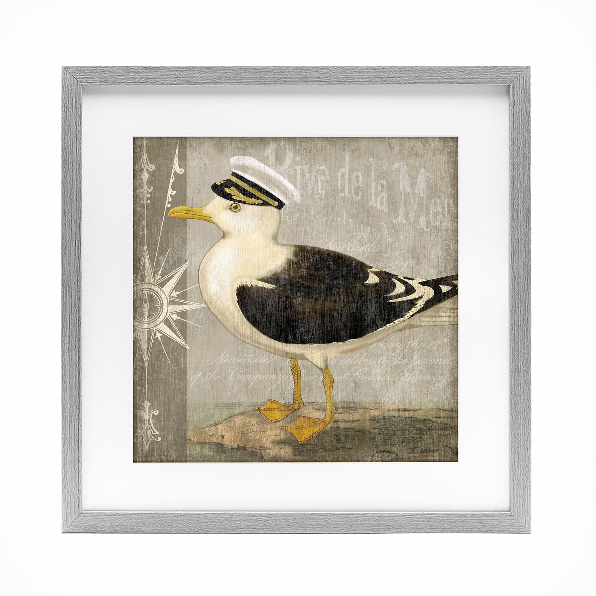 Stupell Industries Little Maritime Seagull Gray Framed Print Under Glass, design by Suzanne Nicoll