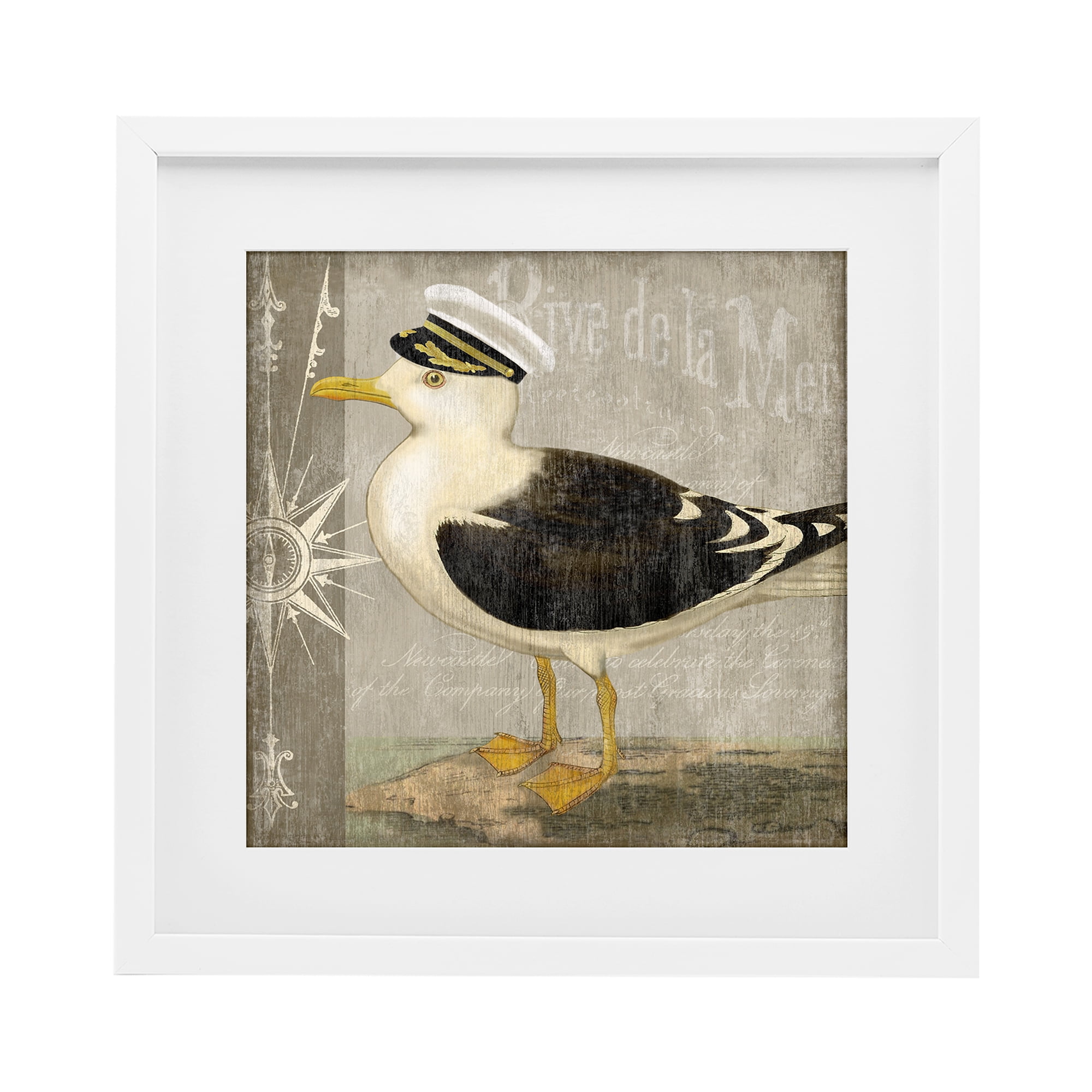 Stupell Industries Little Maritime Seagull White Framed Print Under Glass, design by Suzanne Nicoll
