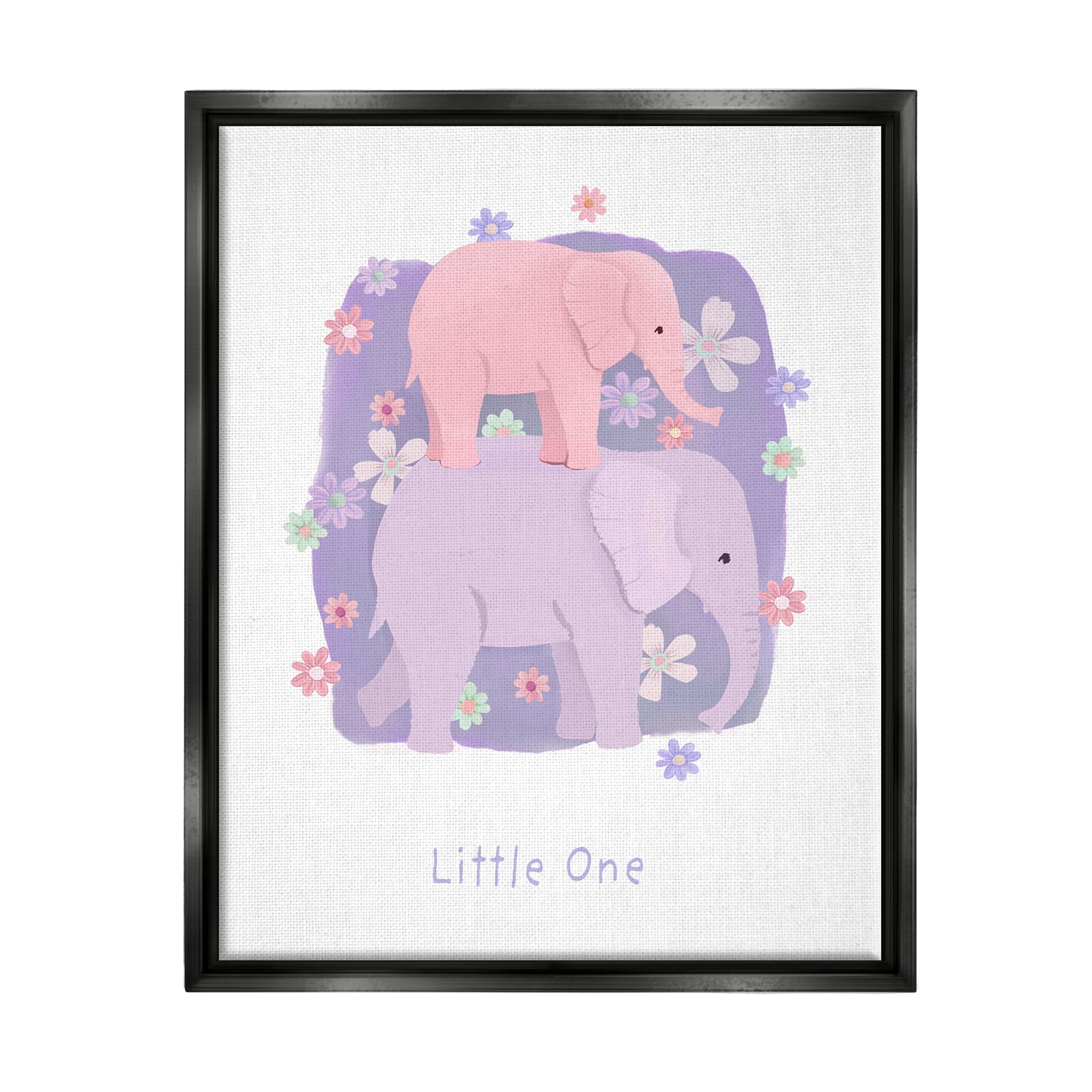 Stupell Industries Little One Baby Elephant Animals & Insects Painting Black Floater Framed Art Print Wall Art, 17 x 21