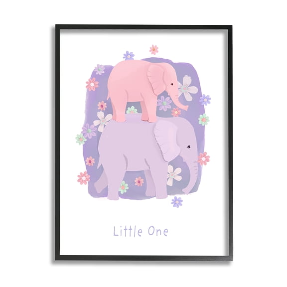 Stupell Industries Little One Baby Elephant Animals & Insects Painting Black Framed Art Print Wall Art, 11 x 14