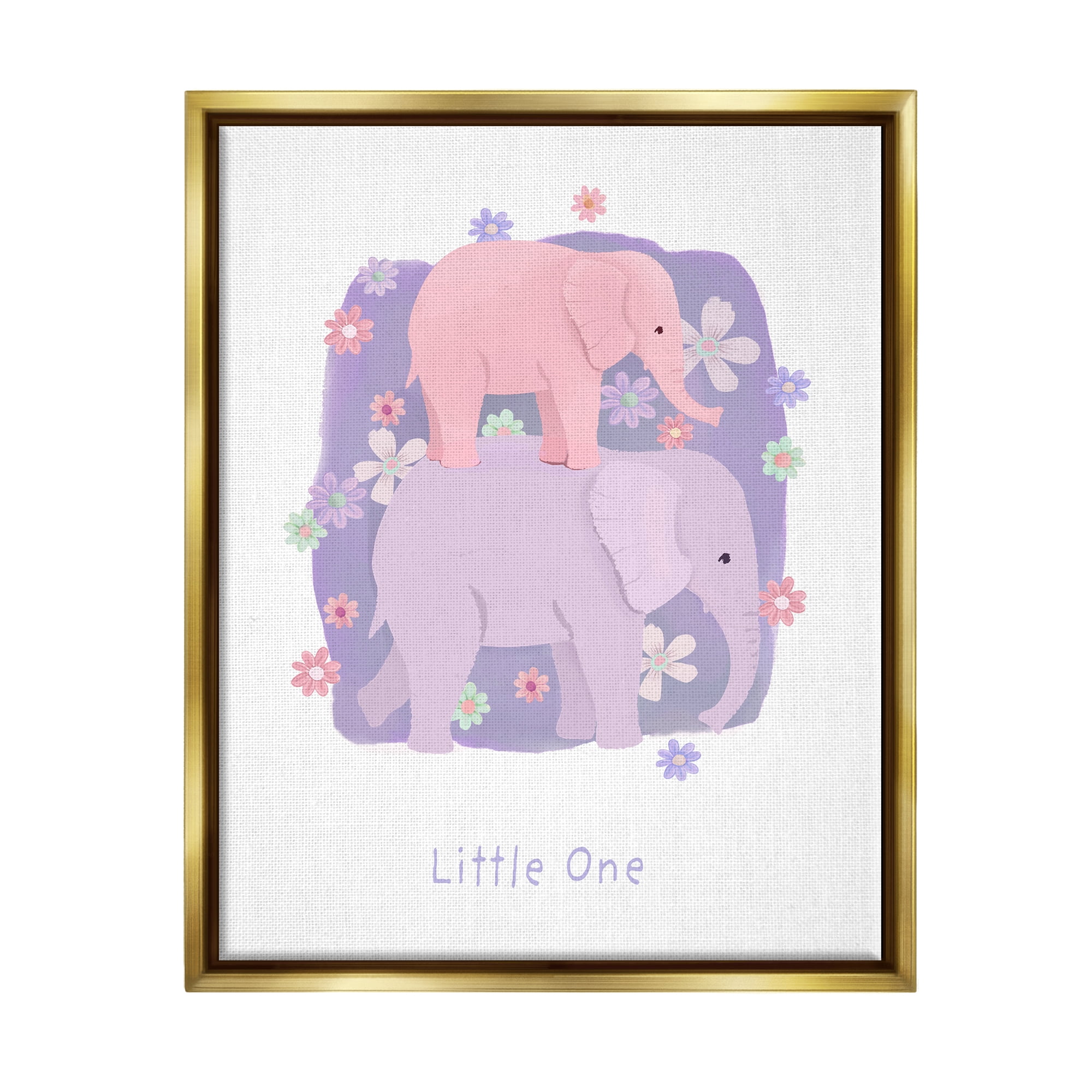 Stupell Industries Little One Baby Elephant Animals & Insects Painting Gold Floater Framed Art Print Wall Art, 17 x 21