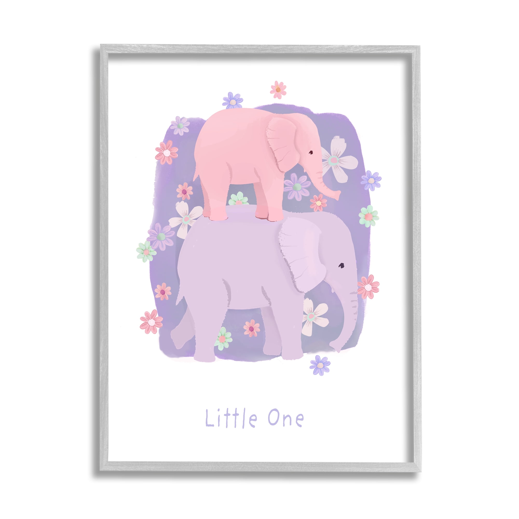 Stupell Industries Little One Baby Elephant Animals & Insects Painting Gray Framed Art Print Wall Art, 24 x 30
