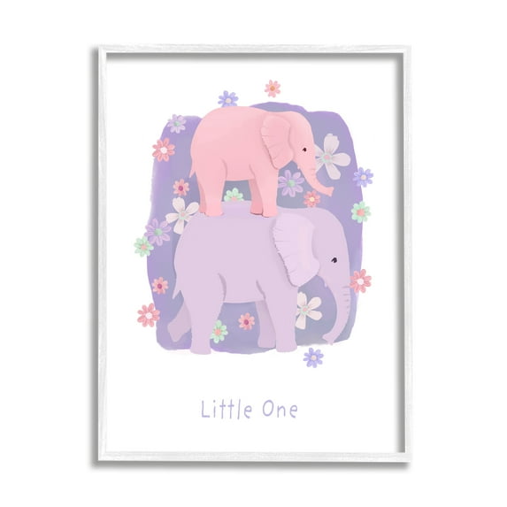 Stupell Industries Little One Baby Elephant Animals & Insects Painting White Framed Art Print Wall Art, 16 x 20
