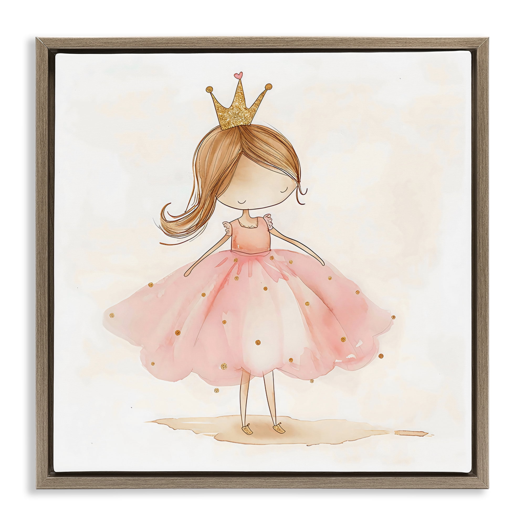 Stupell Industries Little Princess with Crown Brown Framed Floater Canvas Wall Art, design by Creative Studio