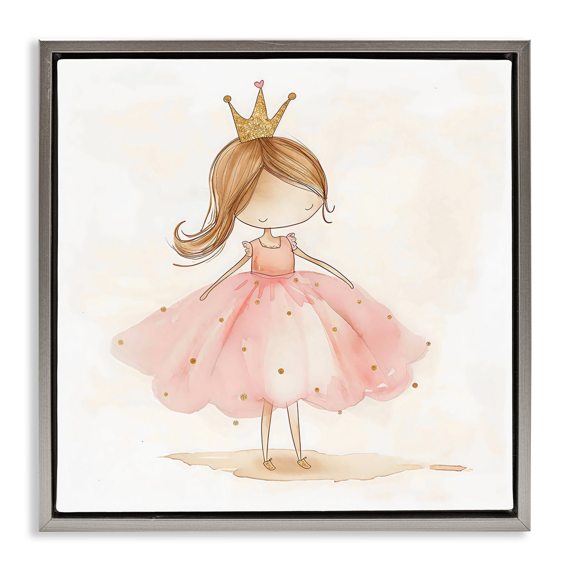 Stupell Industries Little Princess with Crown Gray Framed Floater Canvas Wall Art, design by Creative Studio
