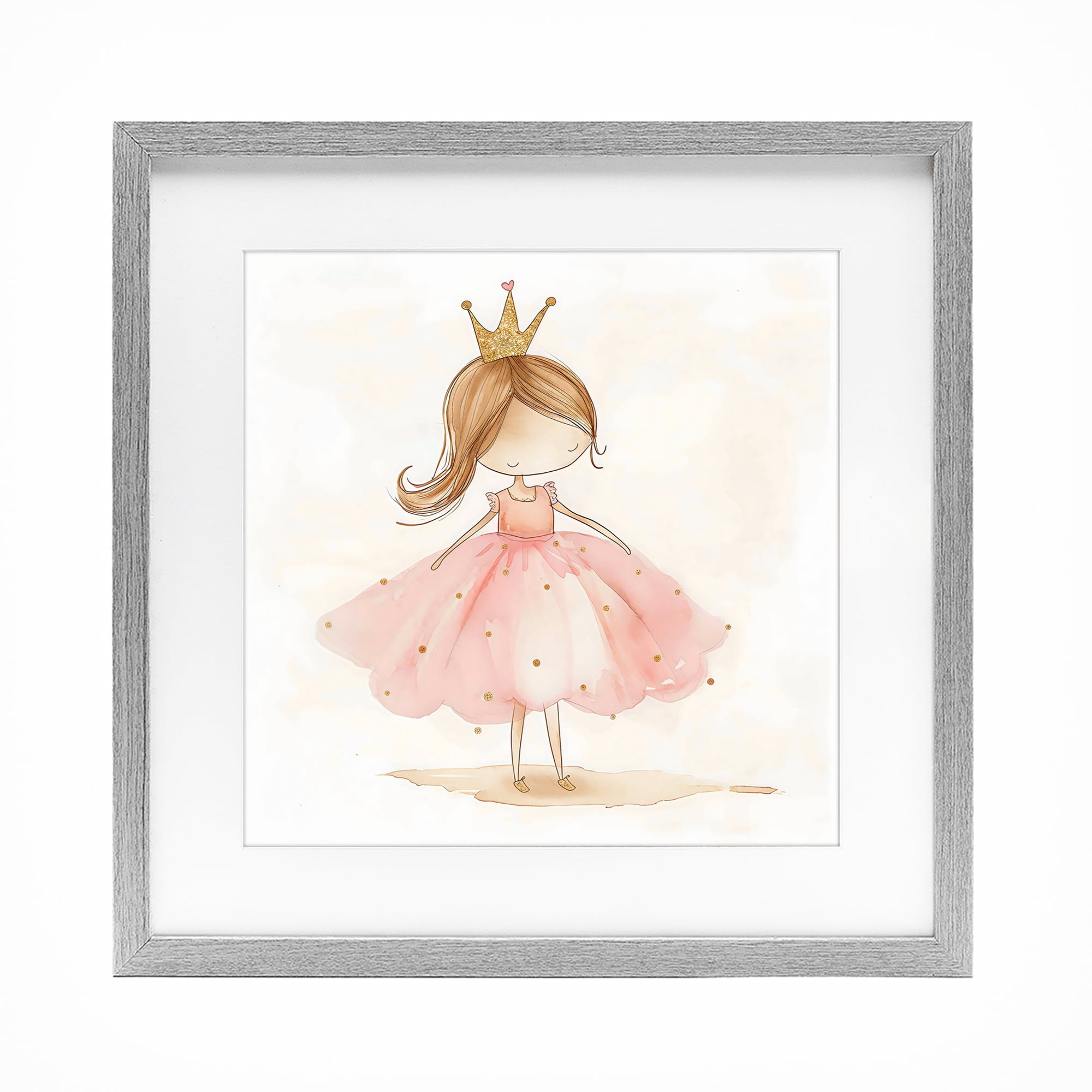 Stupell Industries Little Princess with Crown Gray Framed Print Under Glass, design by Creative Studio