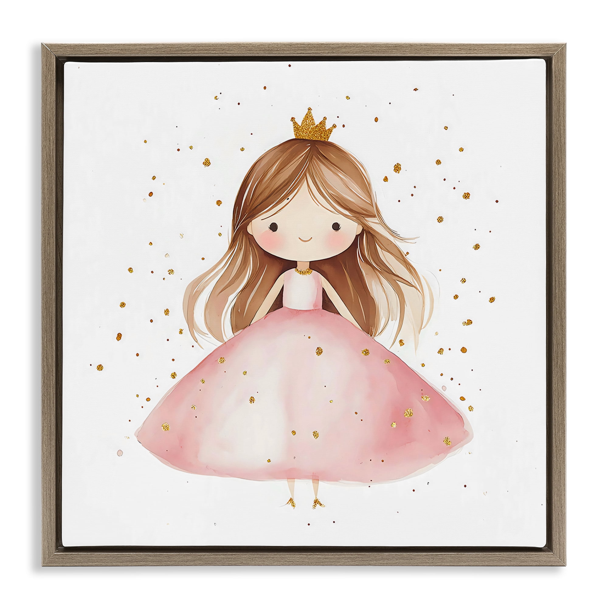 Stupell Industries Little Princess with Pink Gown Brown Framed Floater Canvas Wall Art, design by Creative Studio