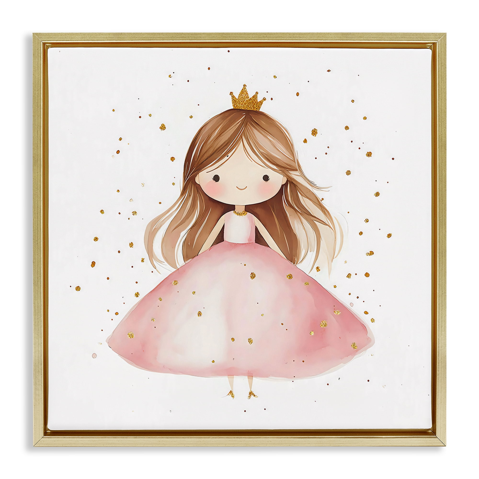 Stupell Industries Little Princess with Pink Gown Gold Framed Floater Canvas Wall Art, design by Creative Studio