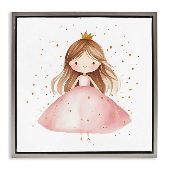 Stupell Industries Little Princess with Pink Gown Gray Framed Floater Canvas Wall Art, design by Creative Studio