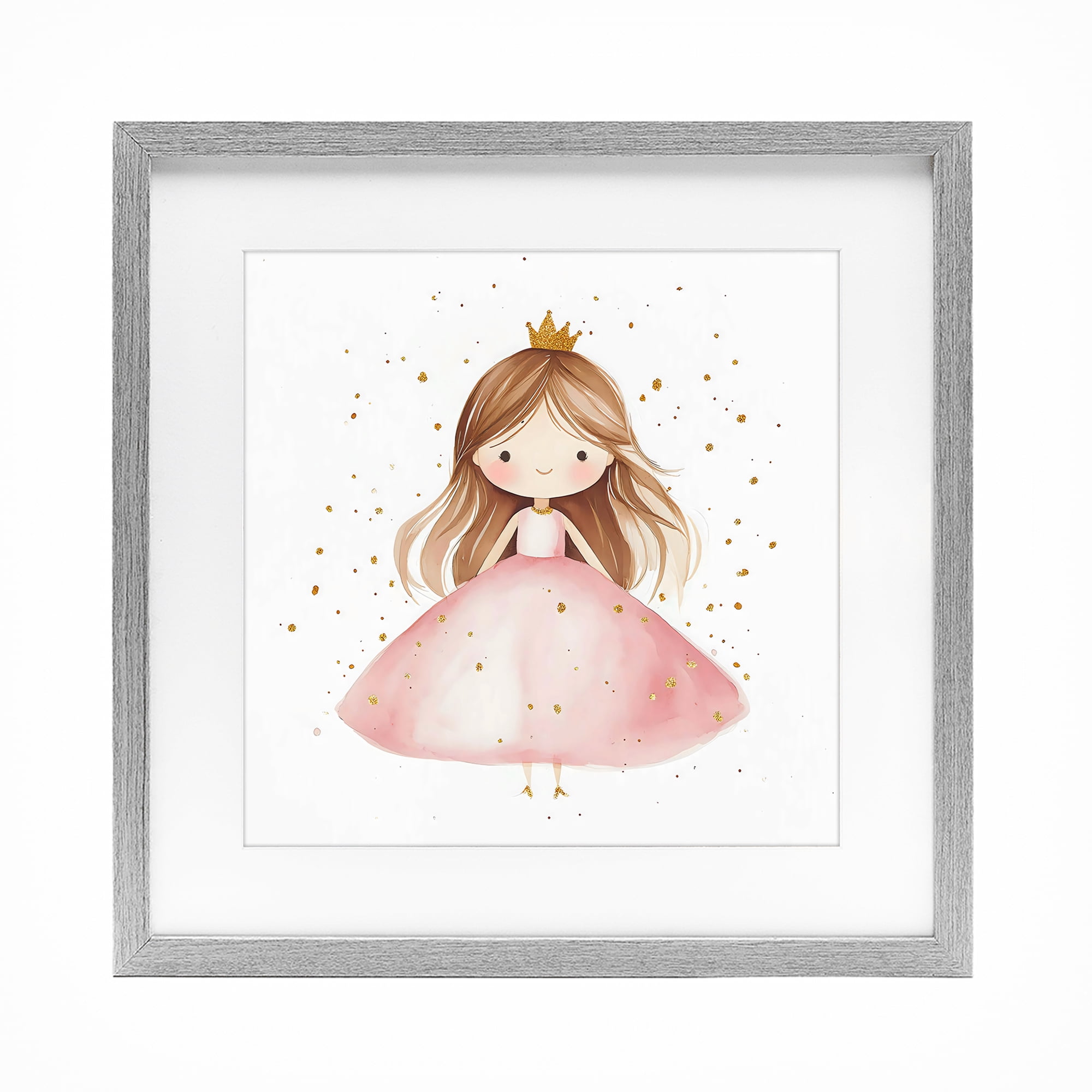 Stupell Industries Little Princess with Pink Gown Gray Framed Print Under Glass, design by Creative Studio