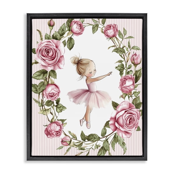 Stupell Industries Cottage Little Rose Dance Ballerina Black Floating Frame Canvas Art, 17 x 21, by Christine Simpson Art