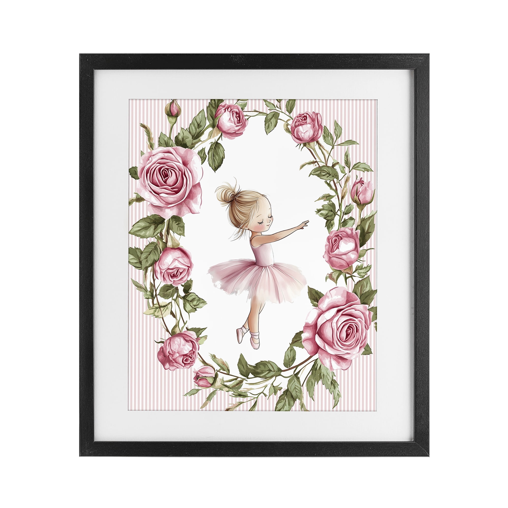 Stupell Industries Little Rose Dance Ballerina Black Framed Print Under Glass, design by Christine Simpson Art