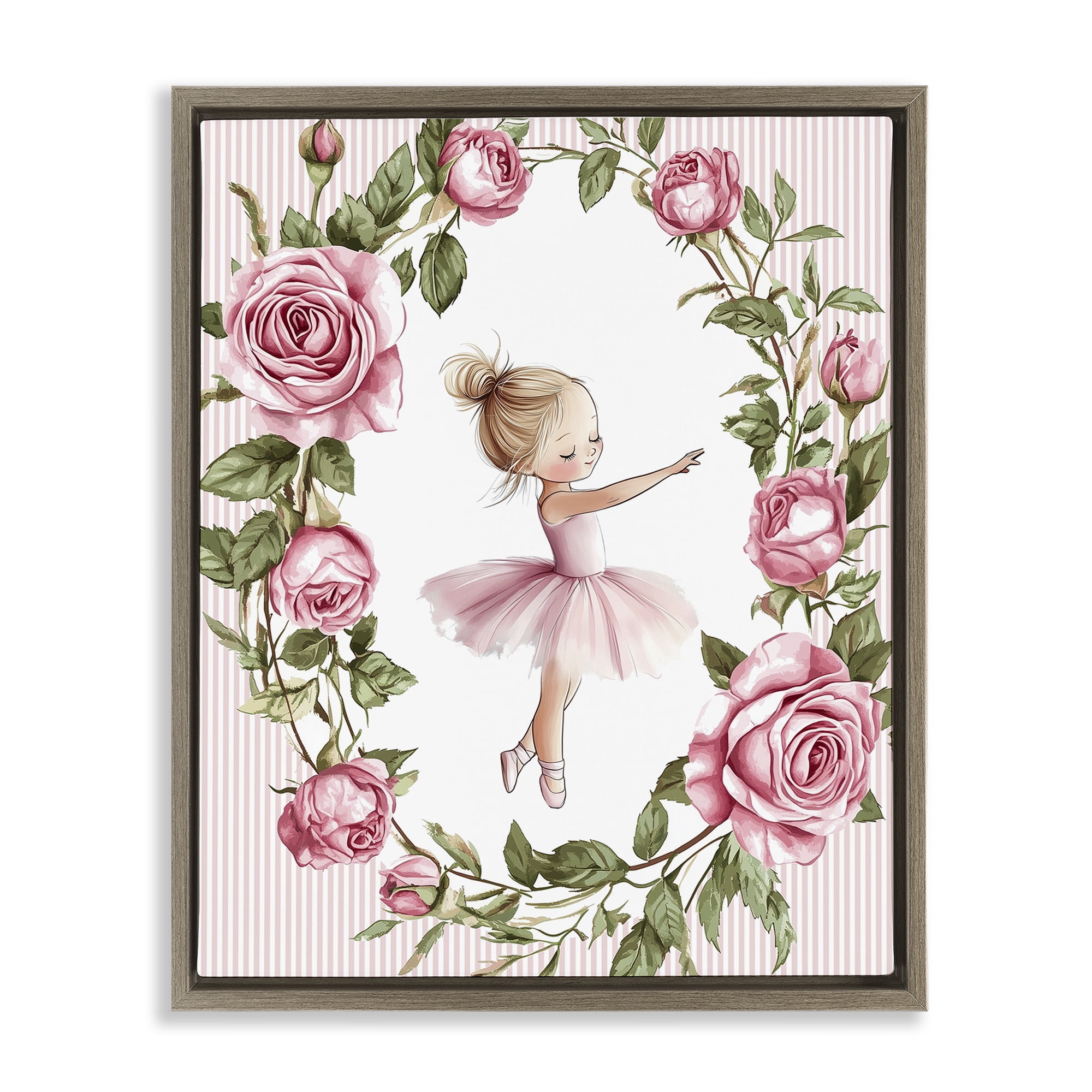 Stupell Industries Little Rose Dance Ballerina Brown Framed Floater Canvas Wall Art, design by Christine Simpson Art