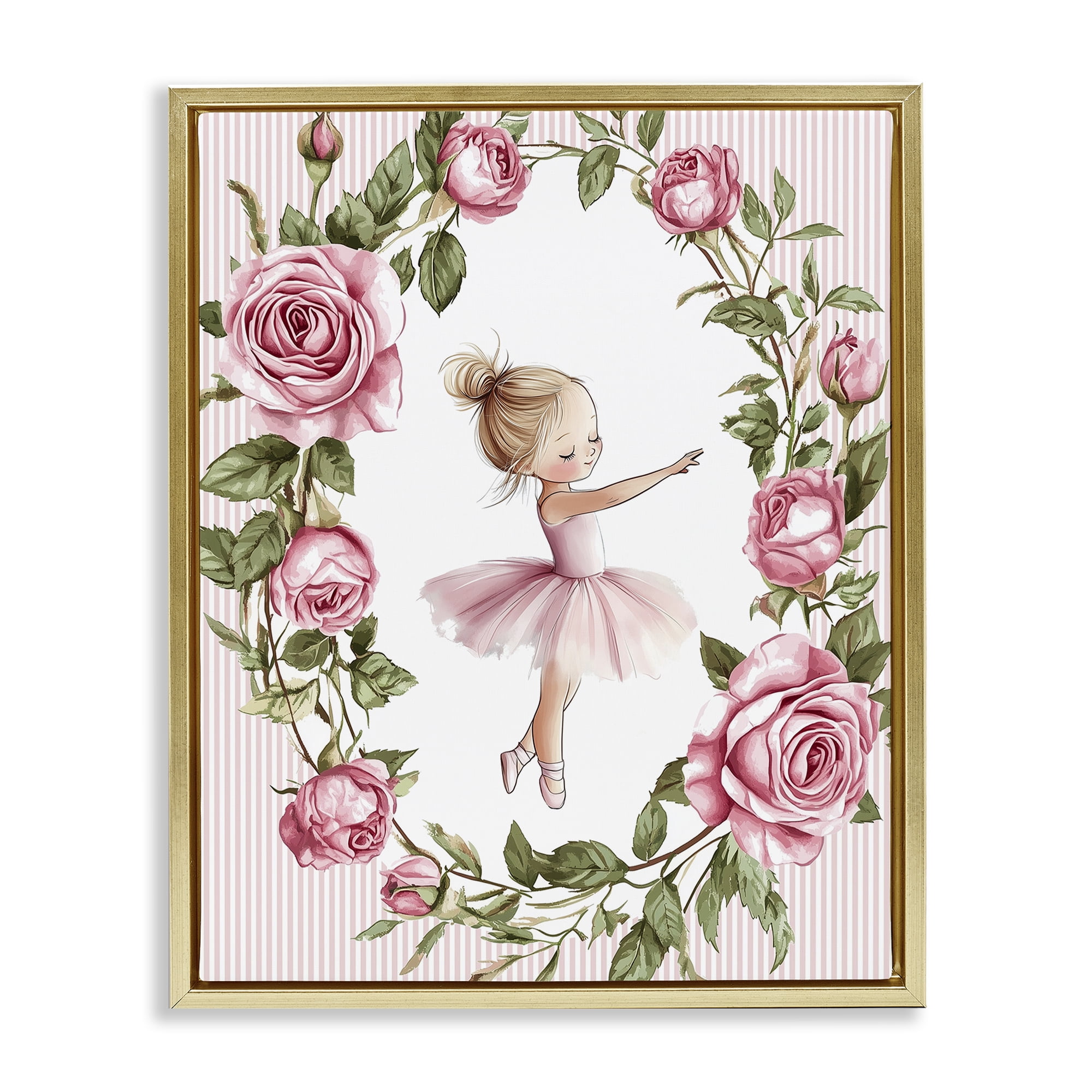 Stupell Industries Little Rose Dance Ballerina Gold Framed Floater Canvas Wall Art, design by Christine Simpson Art