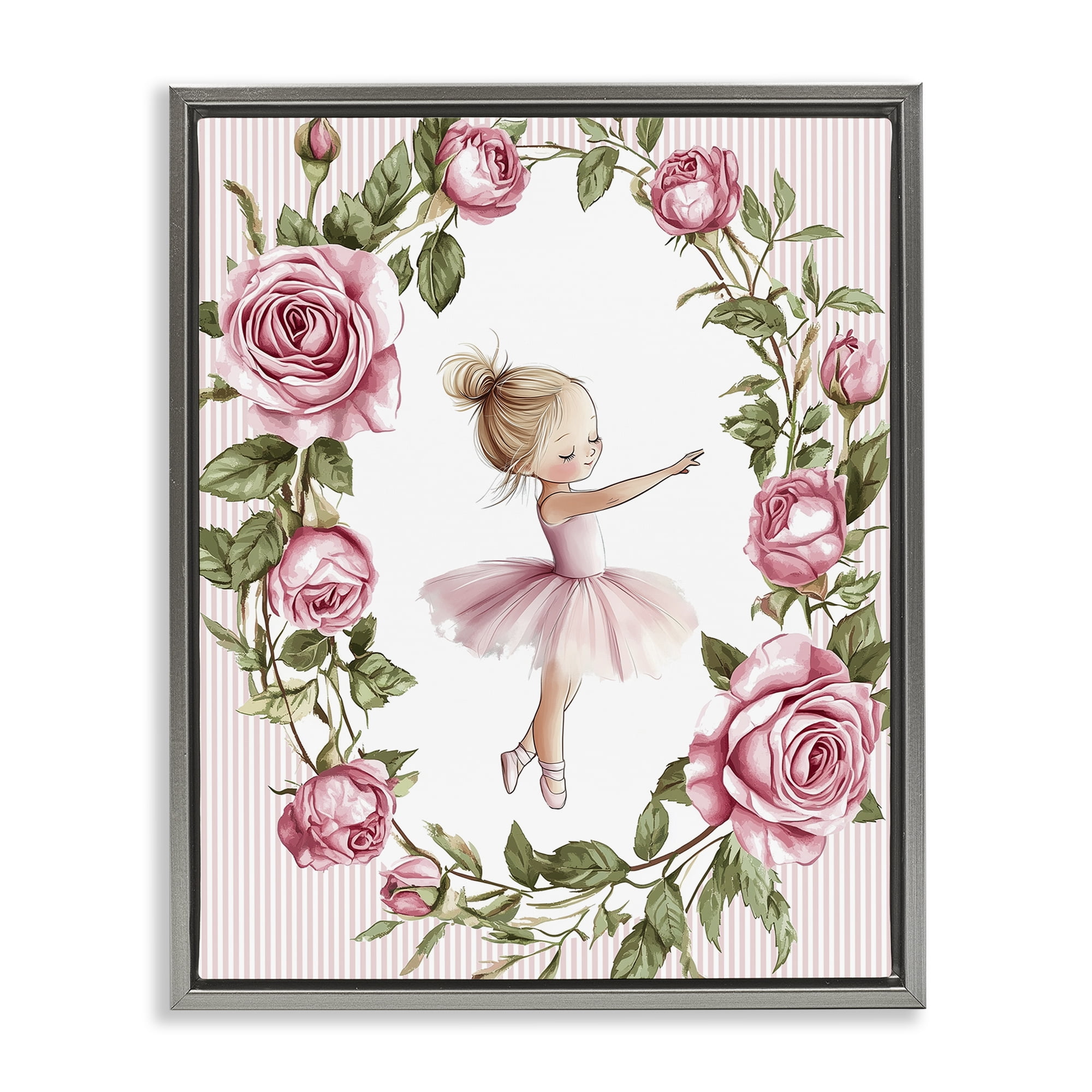 Stupell Industries Little Rose Dance Ballerina Gray Framed Floater Canvas Wall Art, design by Christine Simpson Art