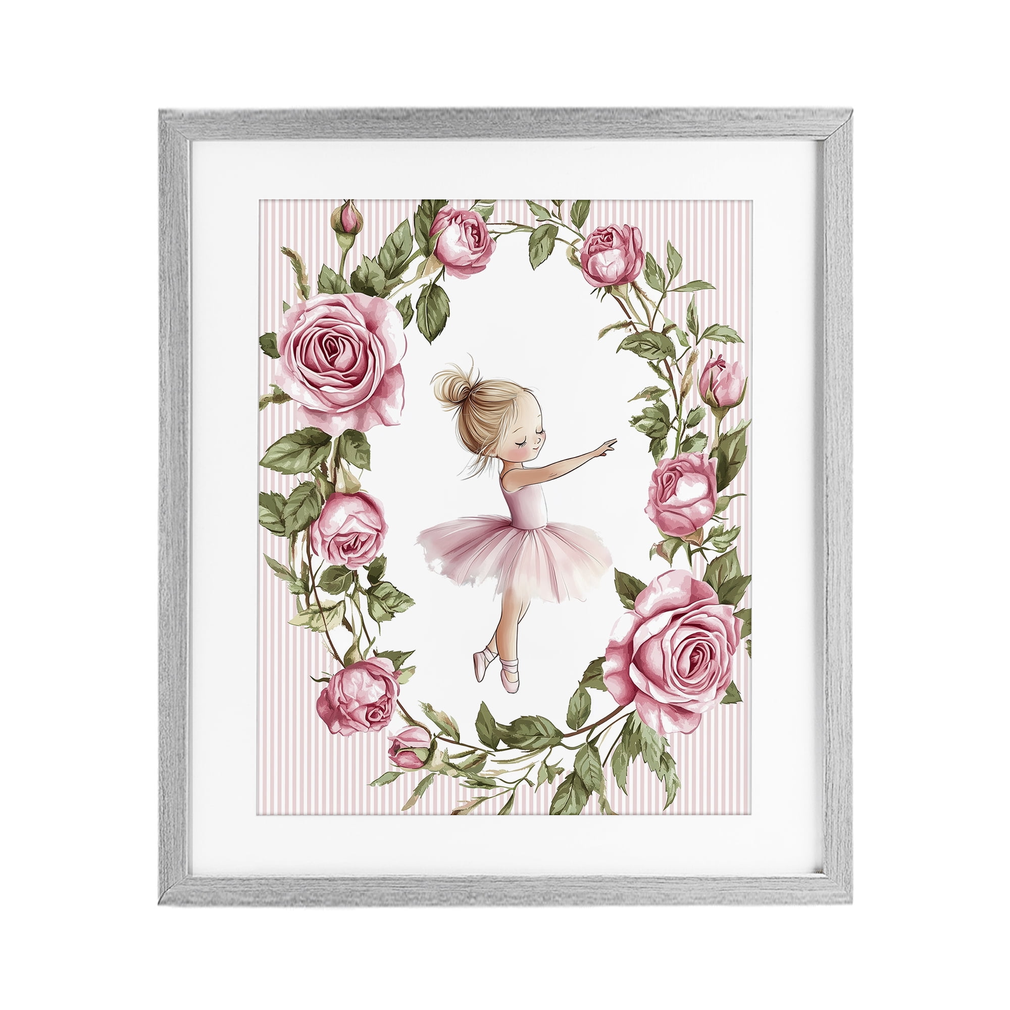 Stupell Industries Little Rose Dance Ballerina Gray Framed Print Under Glass, design by Christine Simpson Art