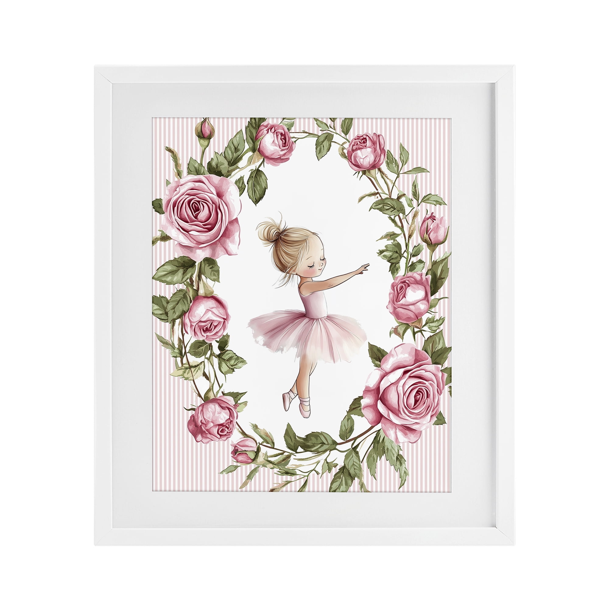 Stupell Industries Little Rose Dance Ballerina White Framed Print Under Glass, design by Christine Simpson Art