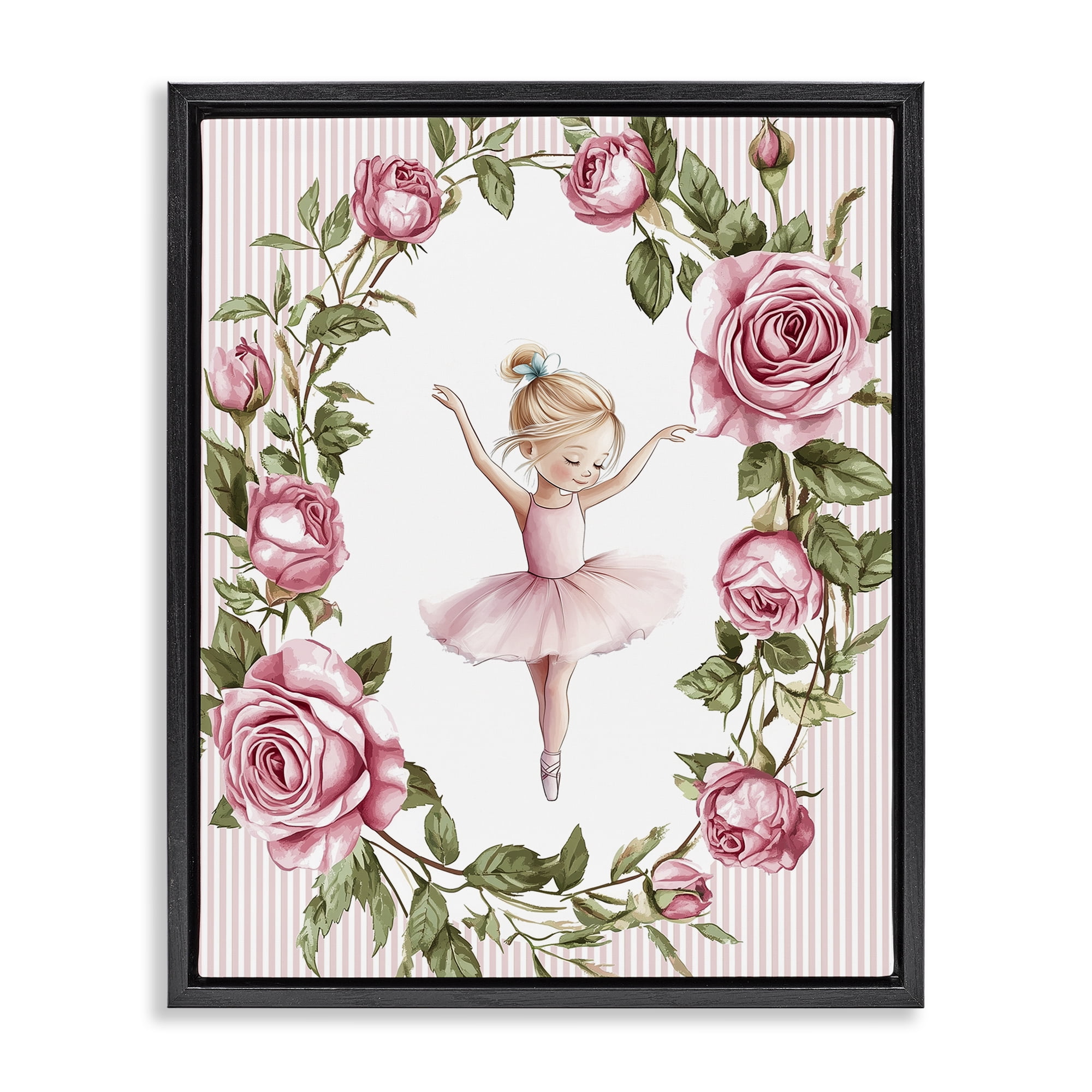 Stupell Industries Little Rose Dance Black Framed Floater Canvas Wall Art, design by Christine Simpson Art