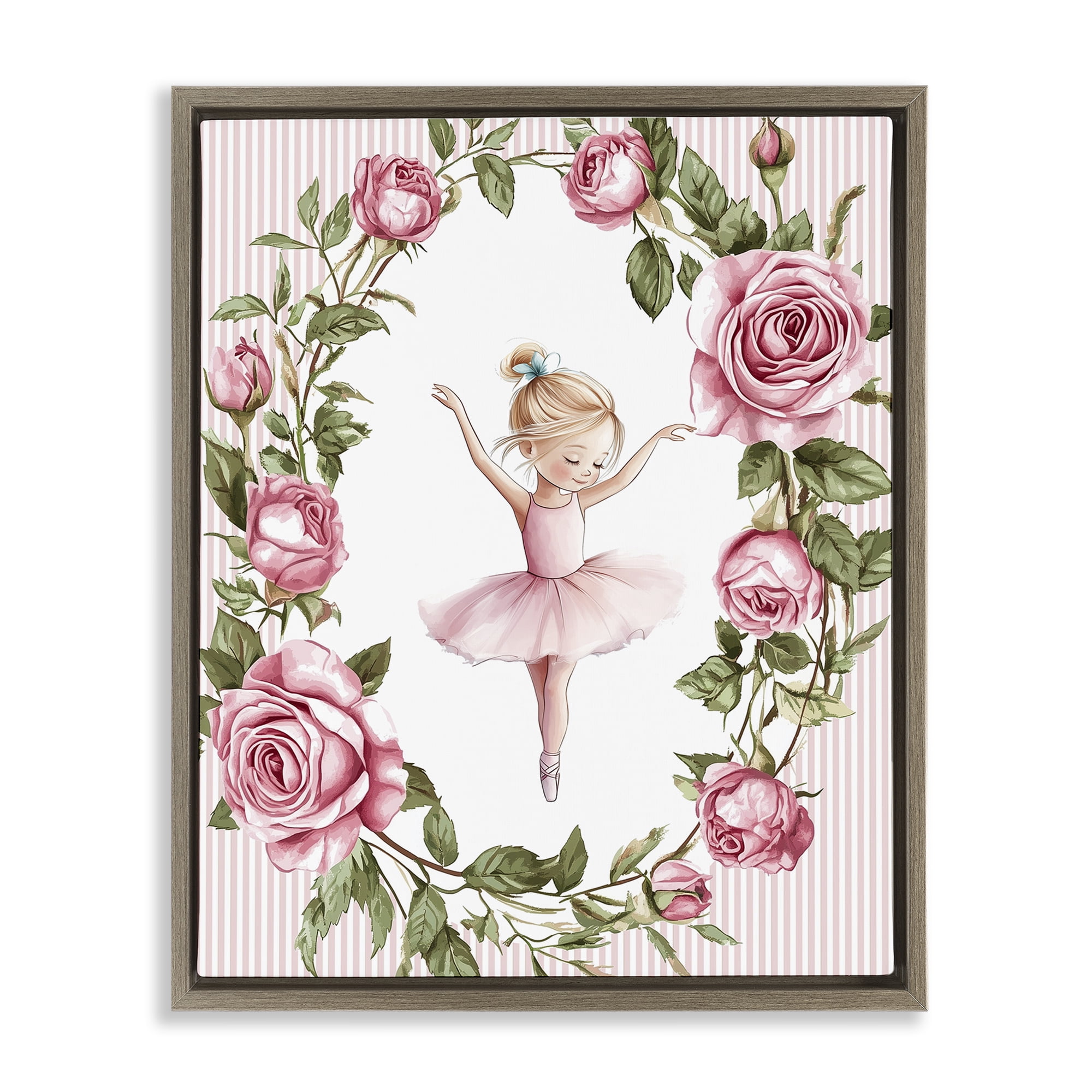Stupell Industries Little Rose Dance Brown Framed Floater Canvas Wall Art, design by Christine Simpson Art