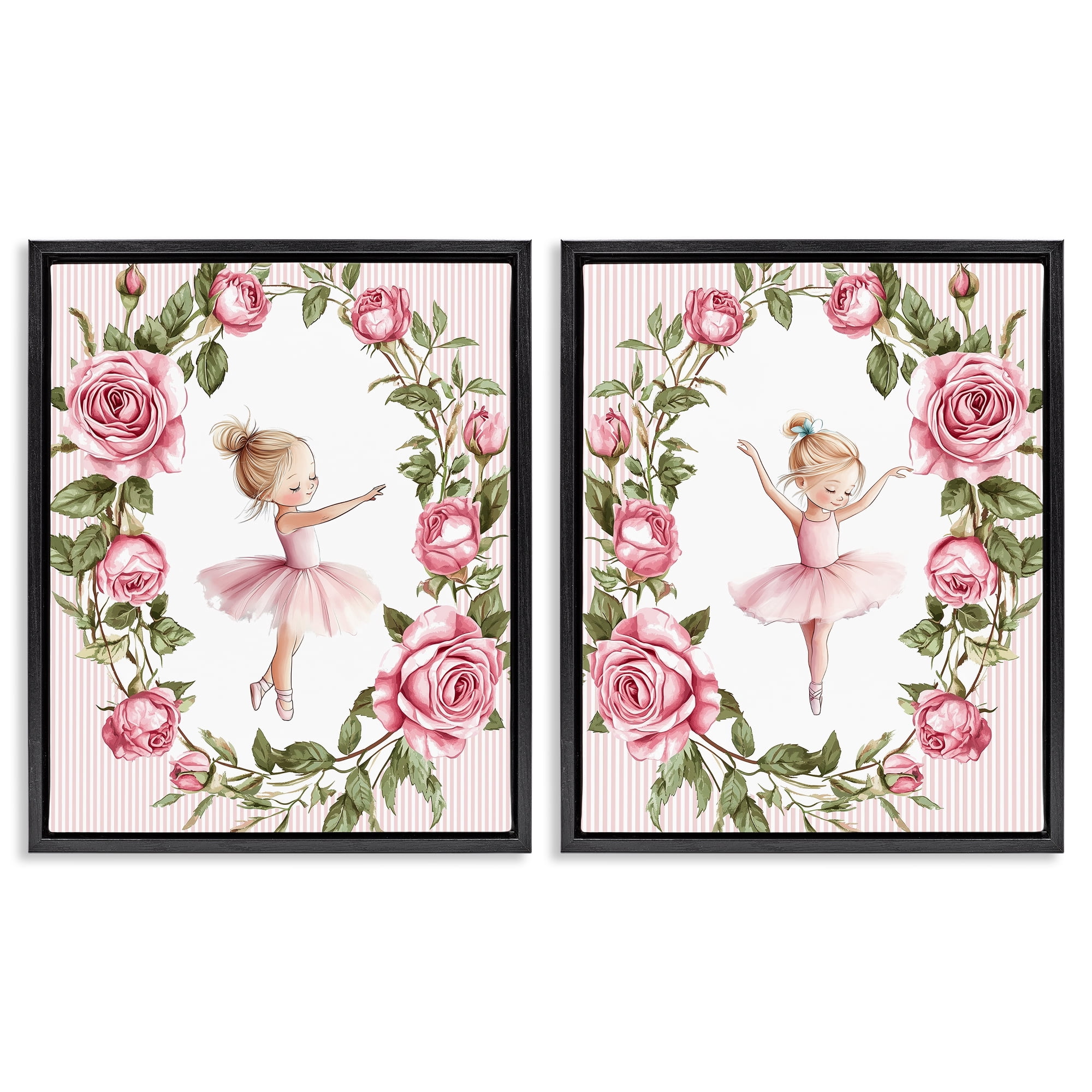 Stupell Industries Little Rose Dancers 2 Piece Black Framed Floater Canvas Set, design by Christine Simpson Art