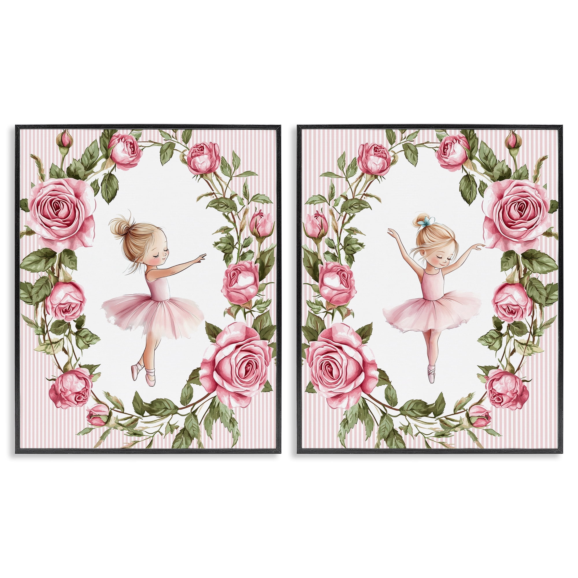 Stupell Industries Little Rose Dancers 2 Piece Black Framed Giclee Art Set, design by Christine Simpson Art