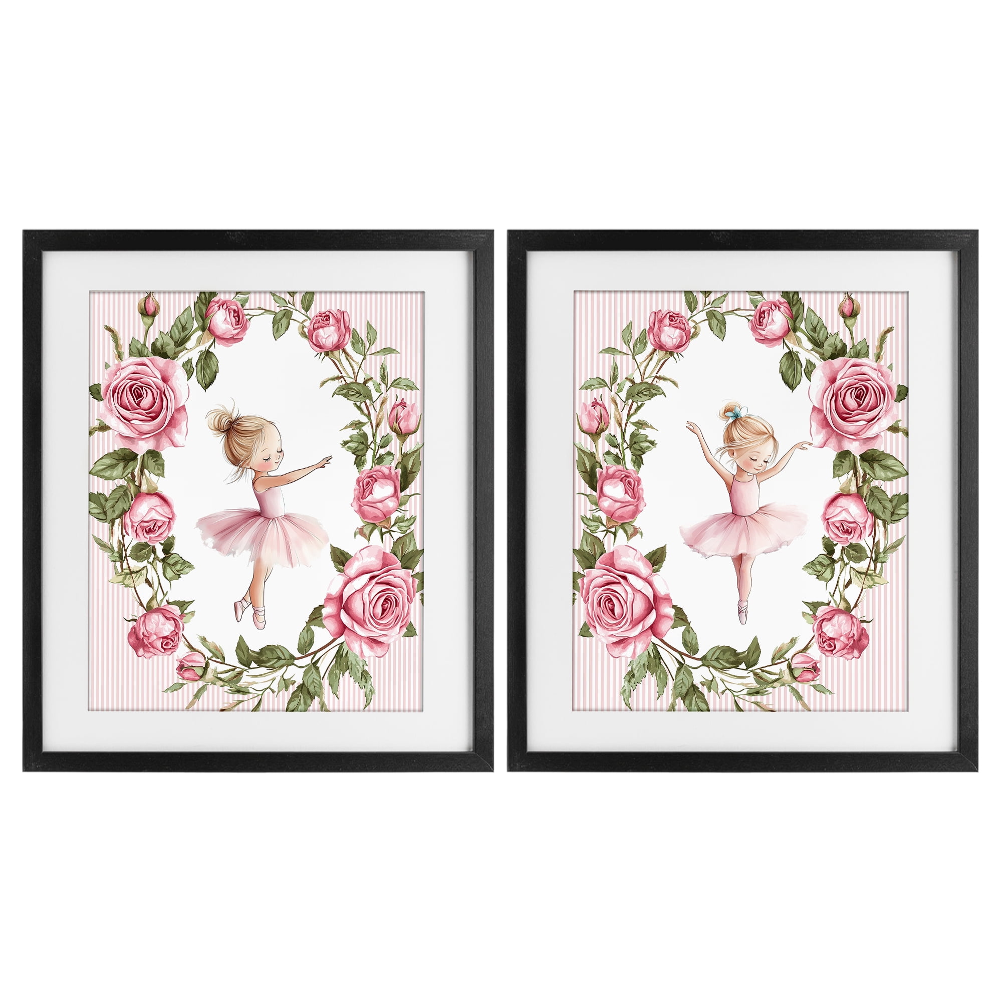 Stupell Industries Little Rose Dancers 2 Piece Black Framed Print Under Glass Set, design by Christine Simpson Art