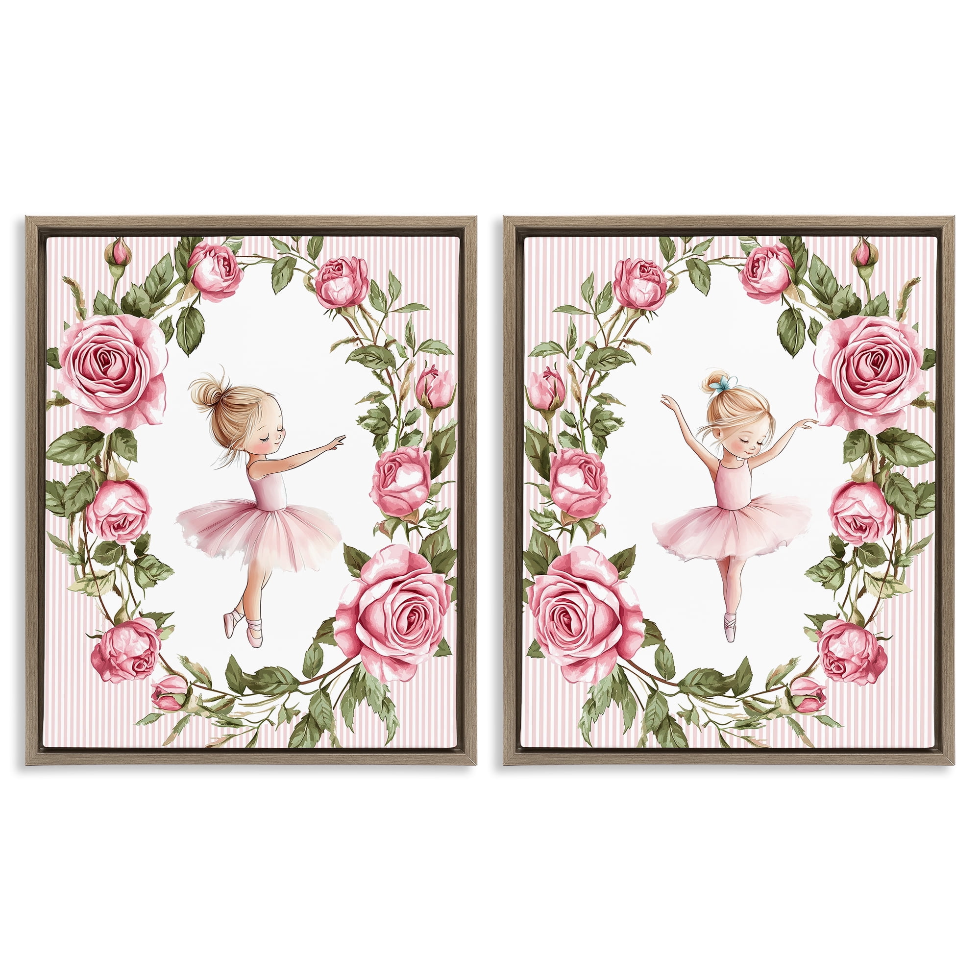 Stupell Industries Little Rose Dancers 2 Piece Brown Framed Floater Canvas Set, design by Christine Simpson Art