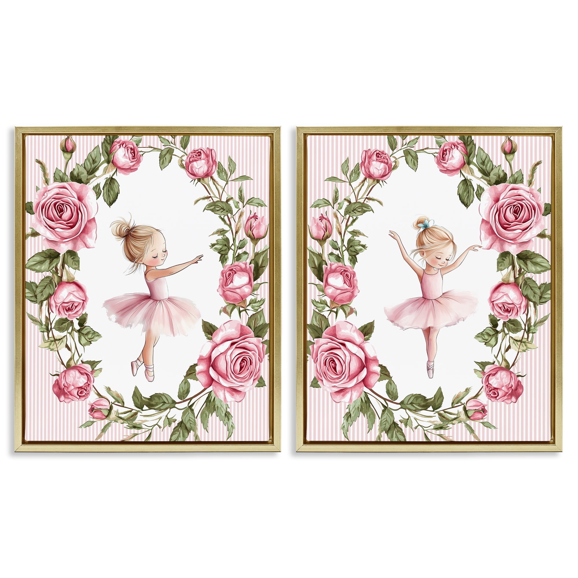 Stupell Industries Little Rose Dancers 2 Piece Gold Framed Floater Canvas Set, design by Christine Simpson Art