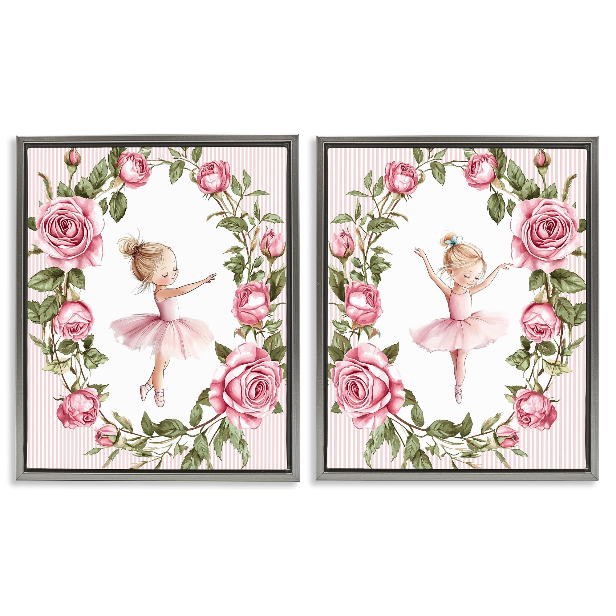 Stupell Industries Little Rose Dancers 2 Piece Gray Framed Floater Canvas Set, design by Christine Simpson Art