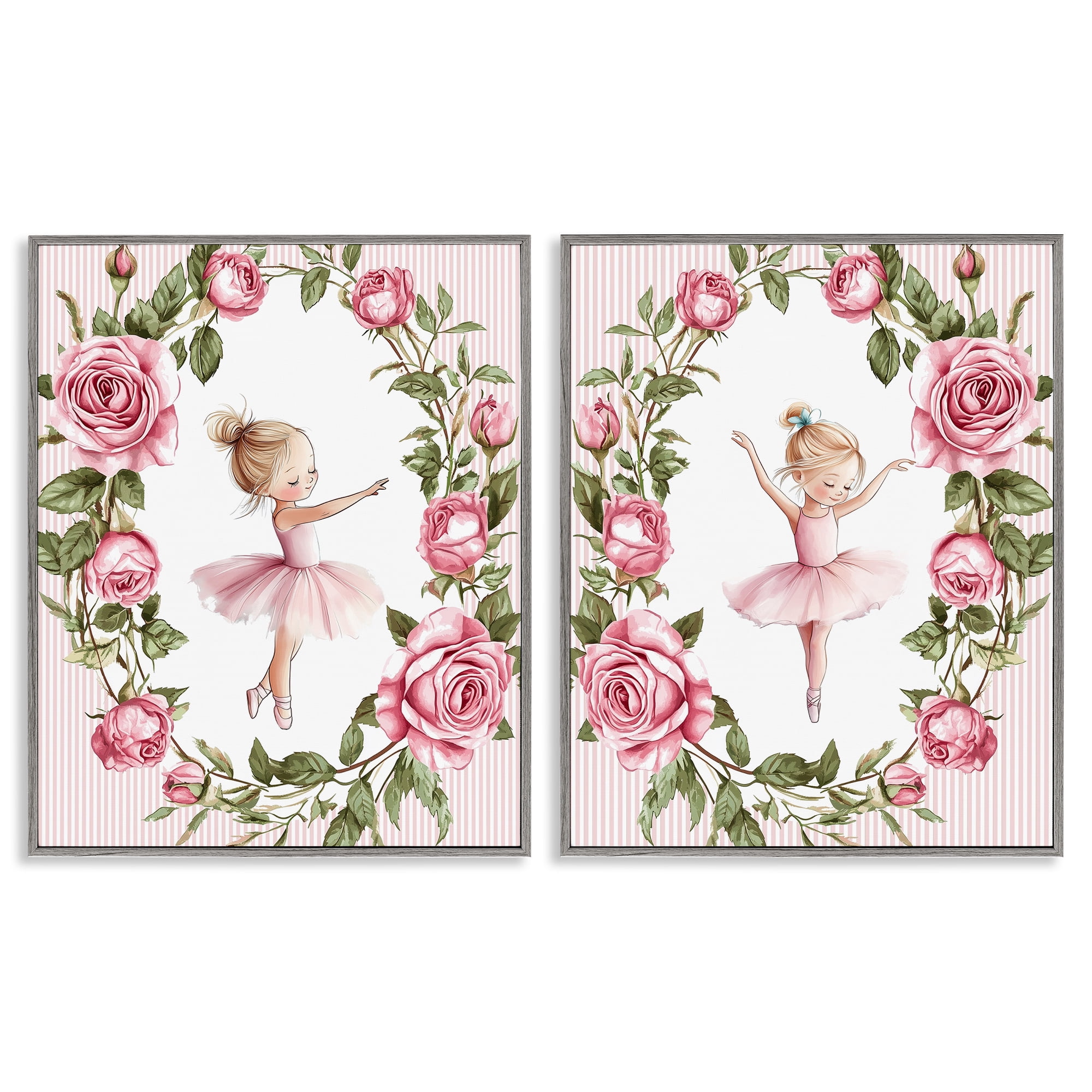 Stupell Industries Little Rose Dancers 2 Piece Gray Framed Giclee Art Set, design by Christine Simpson Art