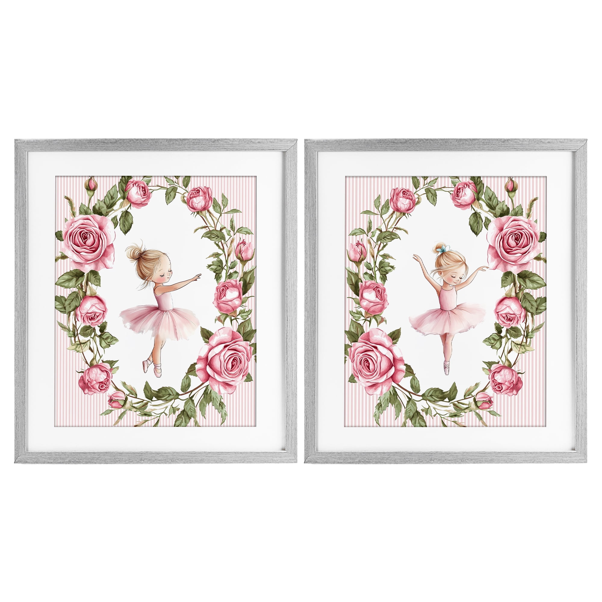 Stupell Industries Little Rose Dancers 2 Piece Gray Framed Print Under Glass Set, design by Christine Simpson Art