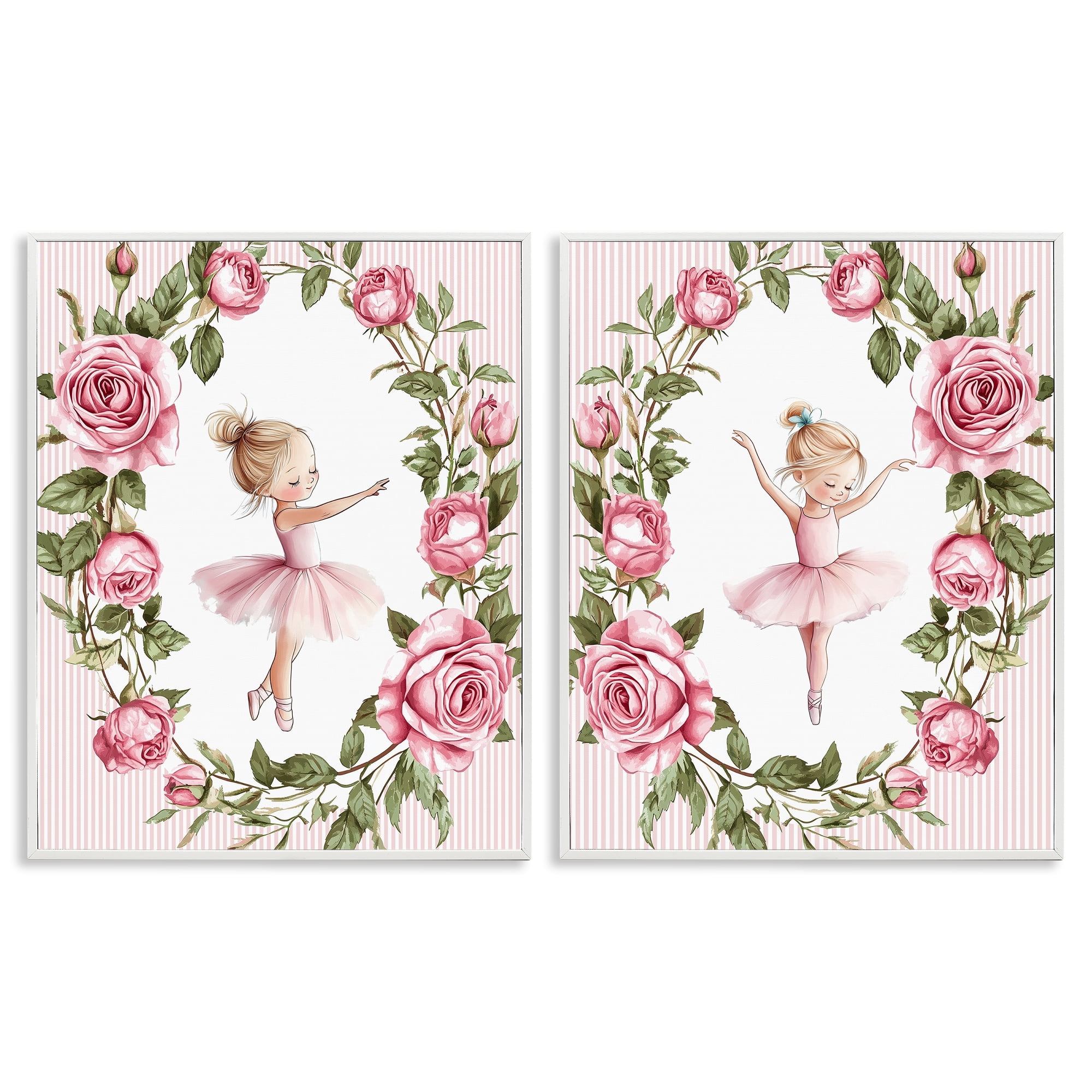 Stupell Industries Little Rose Dancers 2 Piece White Framed Giclee Art Set, design by Christine Simpson Art