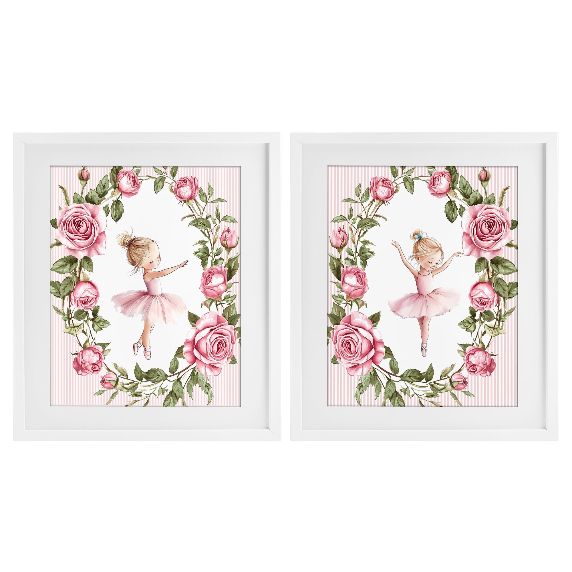 Stupell Industries Little Rose Dancers 2 Piece White Framed Print Under Glass Set, design by Christine Simpson Art