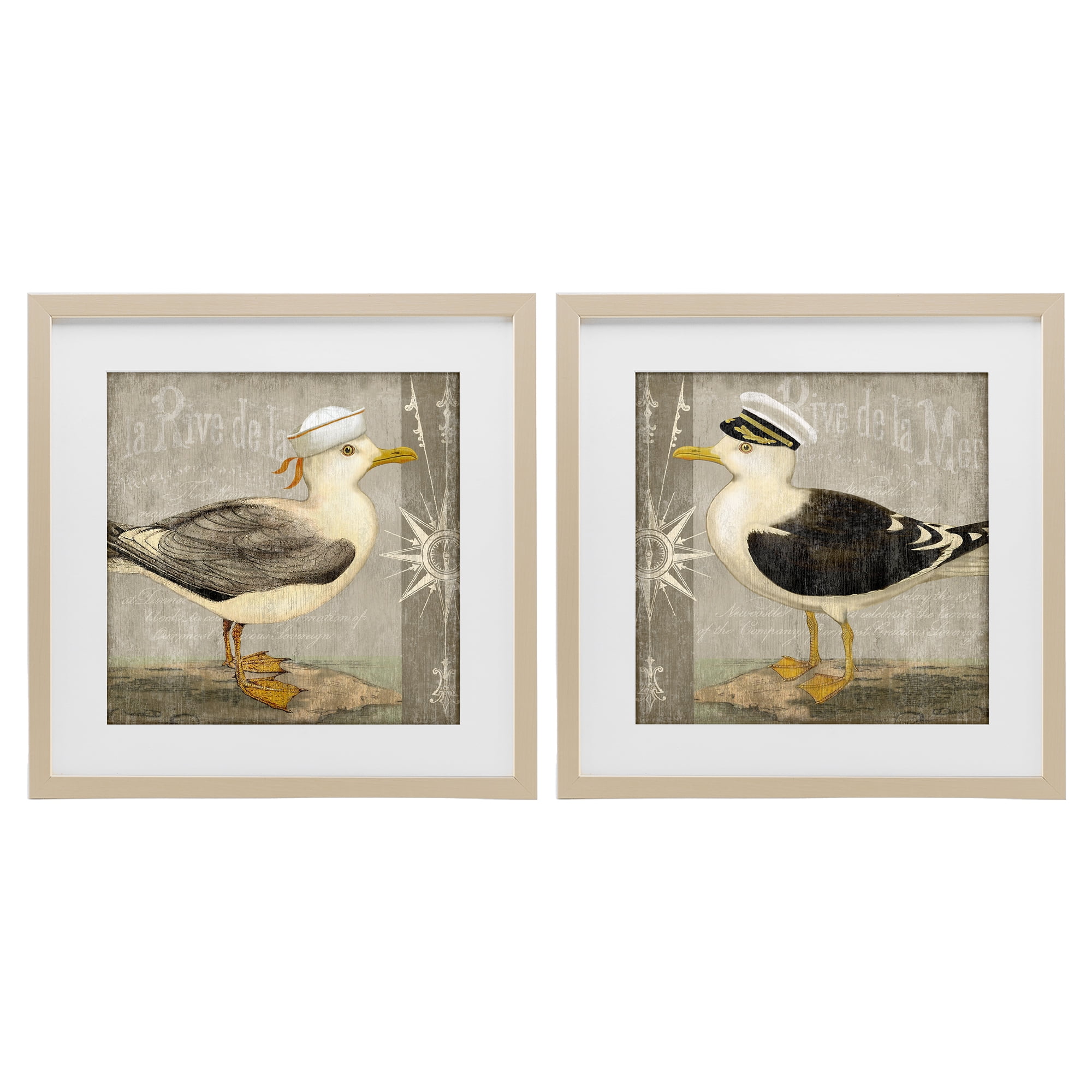 Stupell Industries Little Seagulls with Hats 2 Piece Birch Framed Print Under Glass Set, design by Suzanne Nicoll