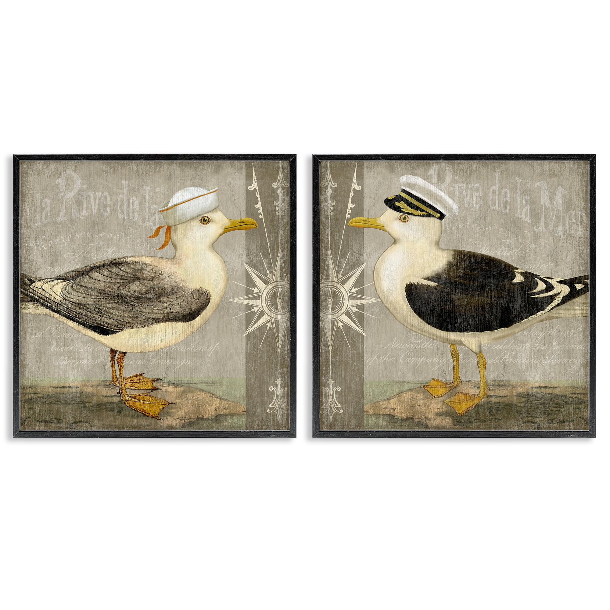Stupell Industries Little Seagulls with Hats 2 Piece Black Framed Giclee Art Set, design by Suzanne Nicoll