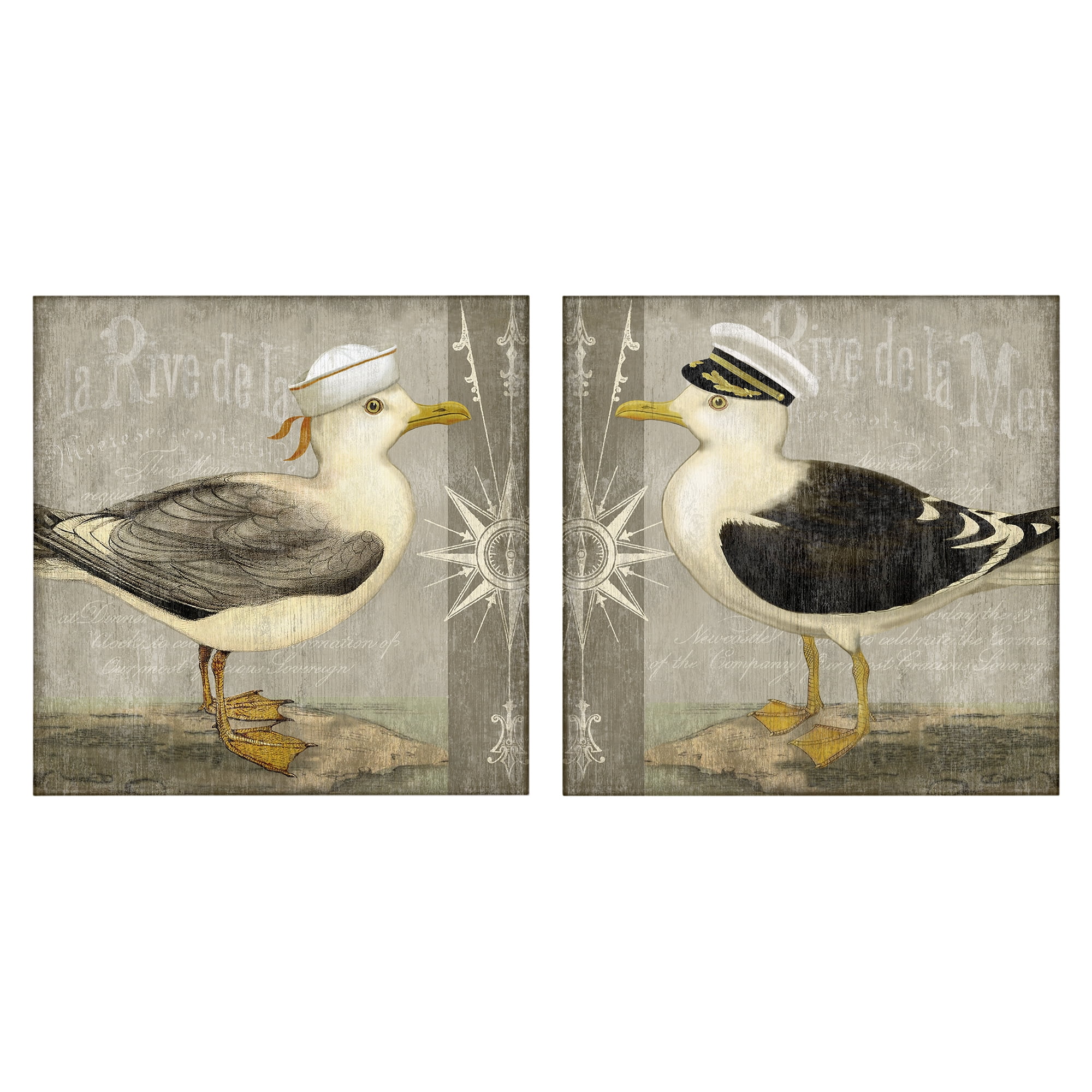 Stupell Industries Little Seagulls with Hats 2 Piece Canvas Wall Art Set, design by Suzanne Nicoll