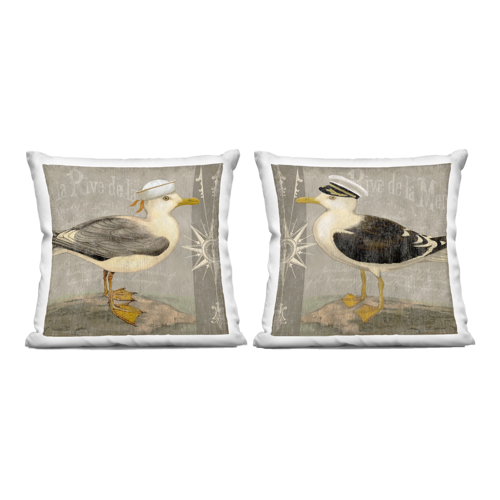 Stupell Industries Little Seagulls with Hats 2 Piece Decorative Printed Throw Pillow Set, design by Suzanne Nicoll, 18 x 7 x 18