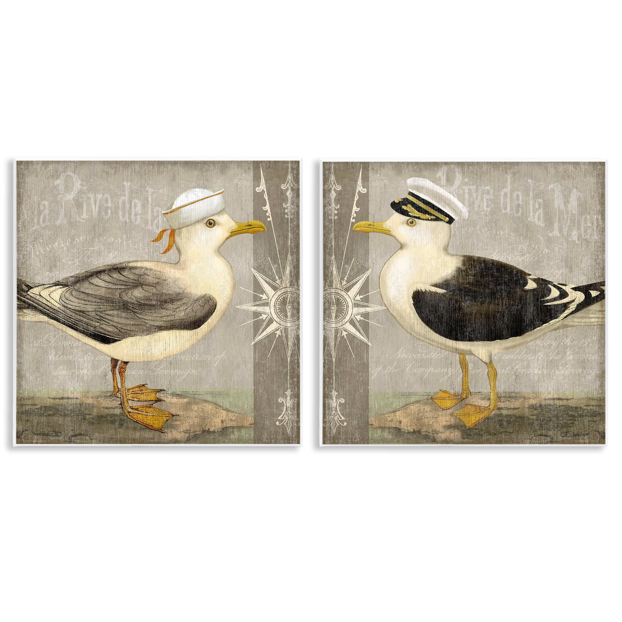 Stupell Industries Little Seagulls with Hats 2 Piece Wall Plaque Art Set, design by Suzanne Nicoll