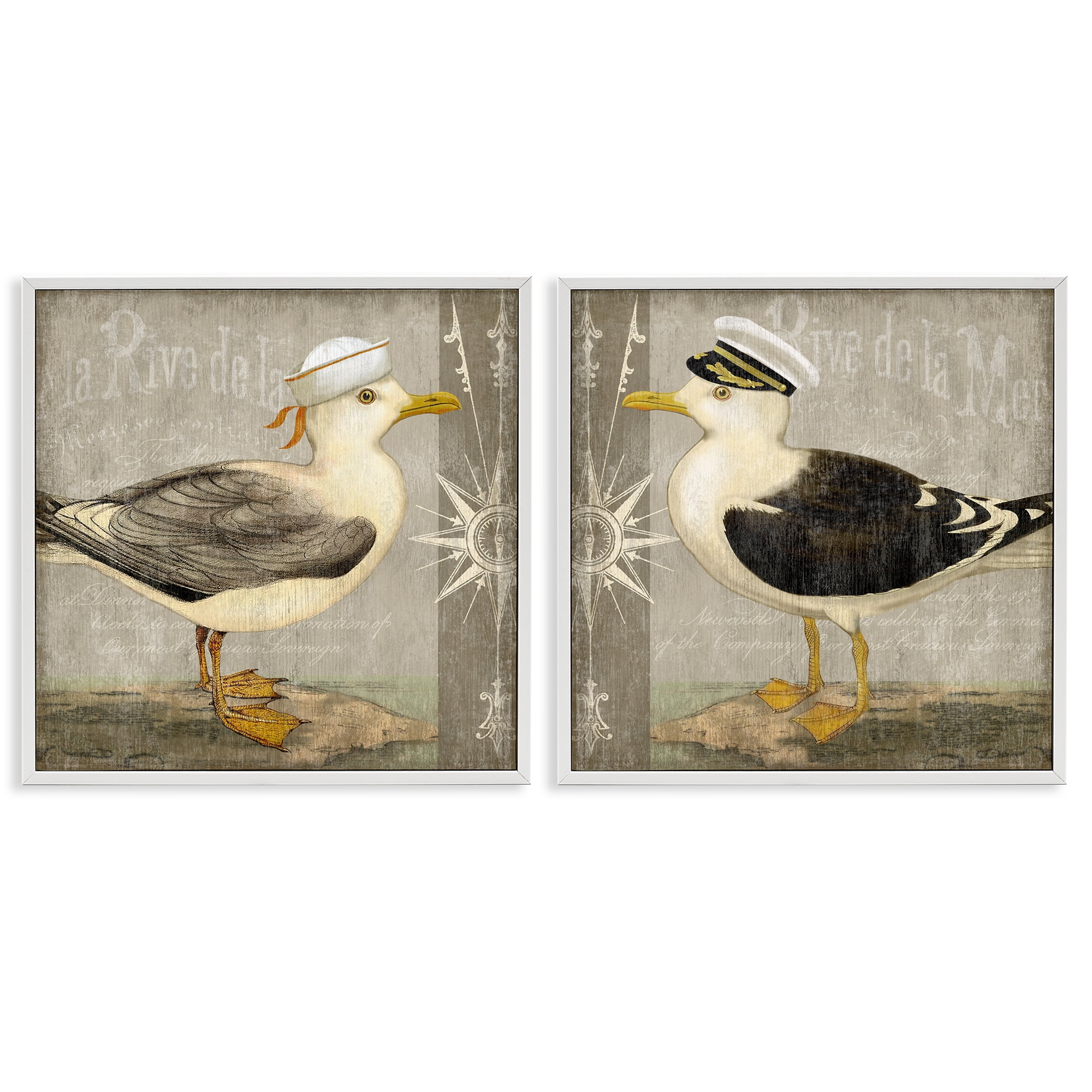 Stupell Industries Little Seagulls with Hats 2 Piece White Framed Giclee Art Set, design by Suzanne Nicoll
