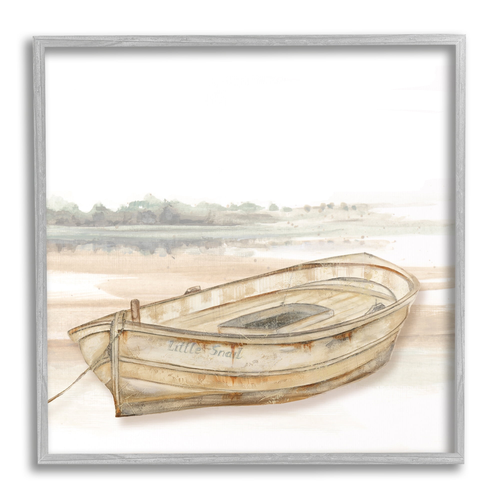 Stupell Industries Little Snail Rowboat Resting Shallow Coastal Horizon,24 x 24, Design by Patricia Pinto