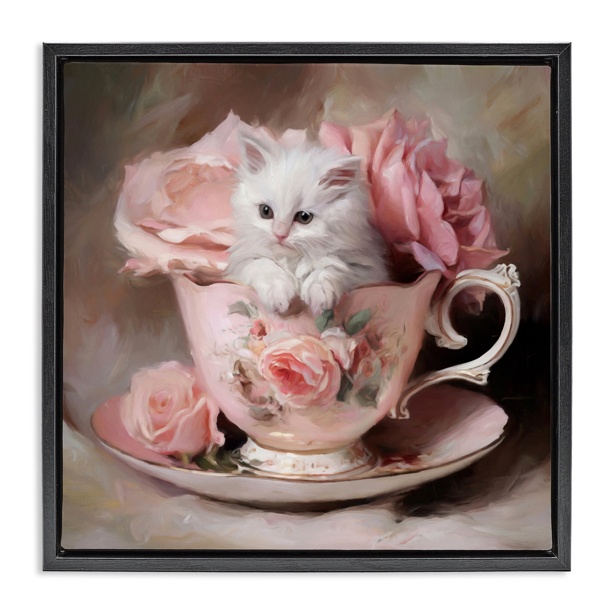 Stupell Industries Little Teacup Kitten Black Framed Floater Canvas Wall Art, design by Tina LeCour
