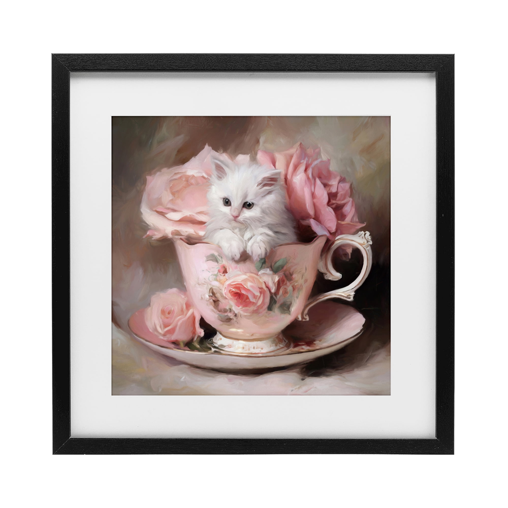 Stupell Industries Little Teacup Kitten Black Framed Print Under Glass, design by Tina LeCour