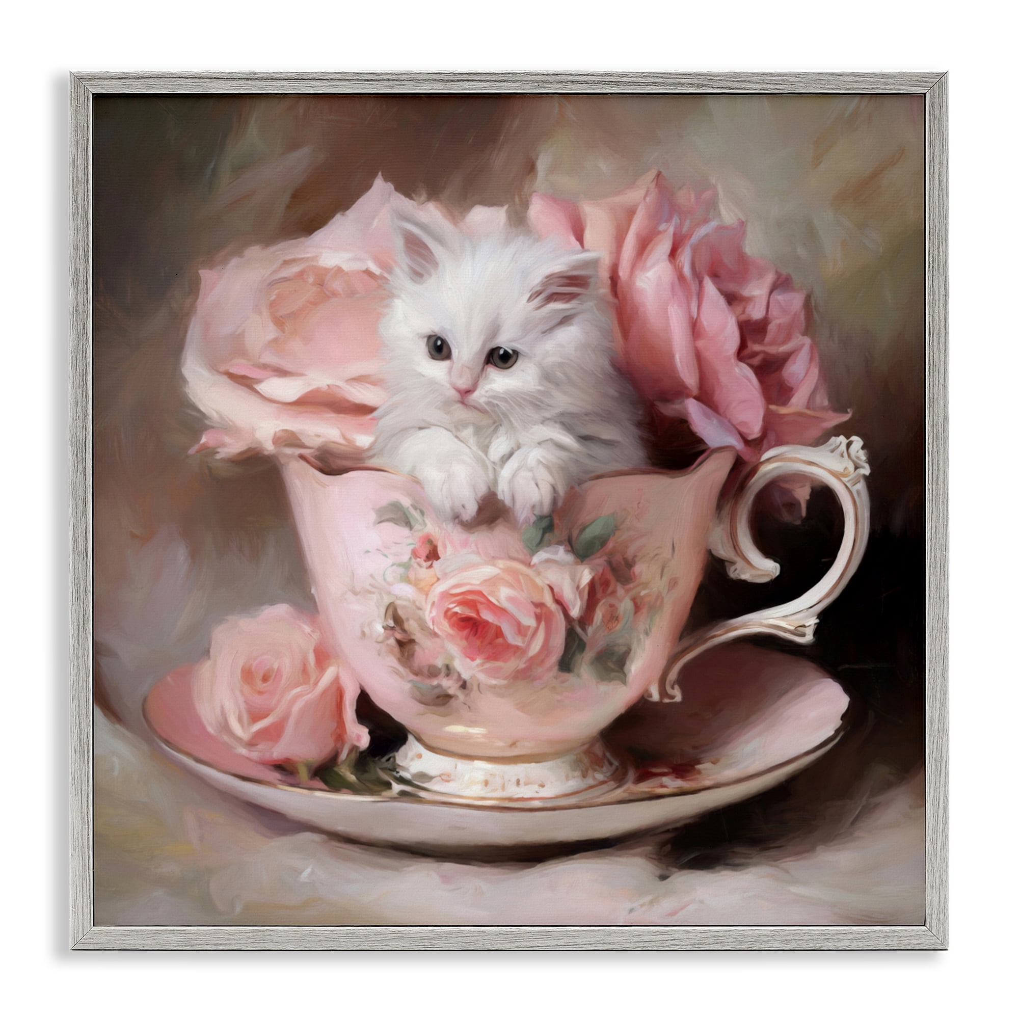 Stupell Industries Little Teacup Kitten Gray Framed Giclee Art, design by Tina LeCour