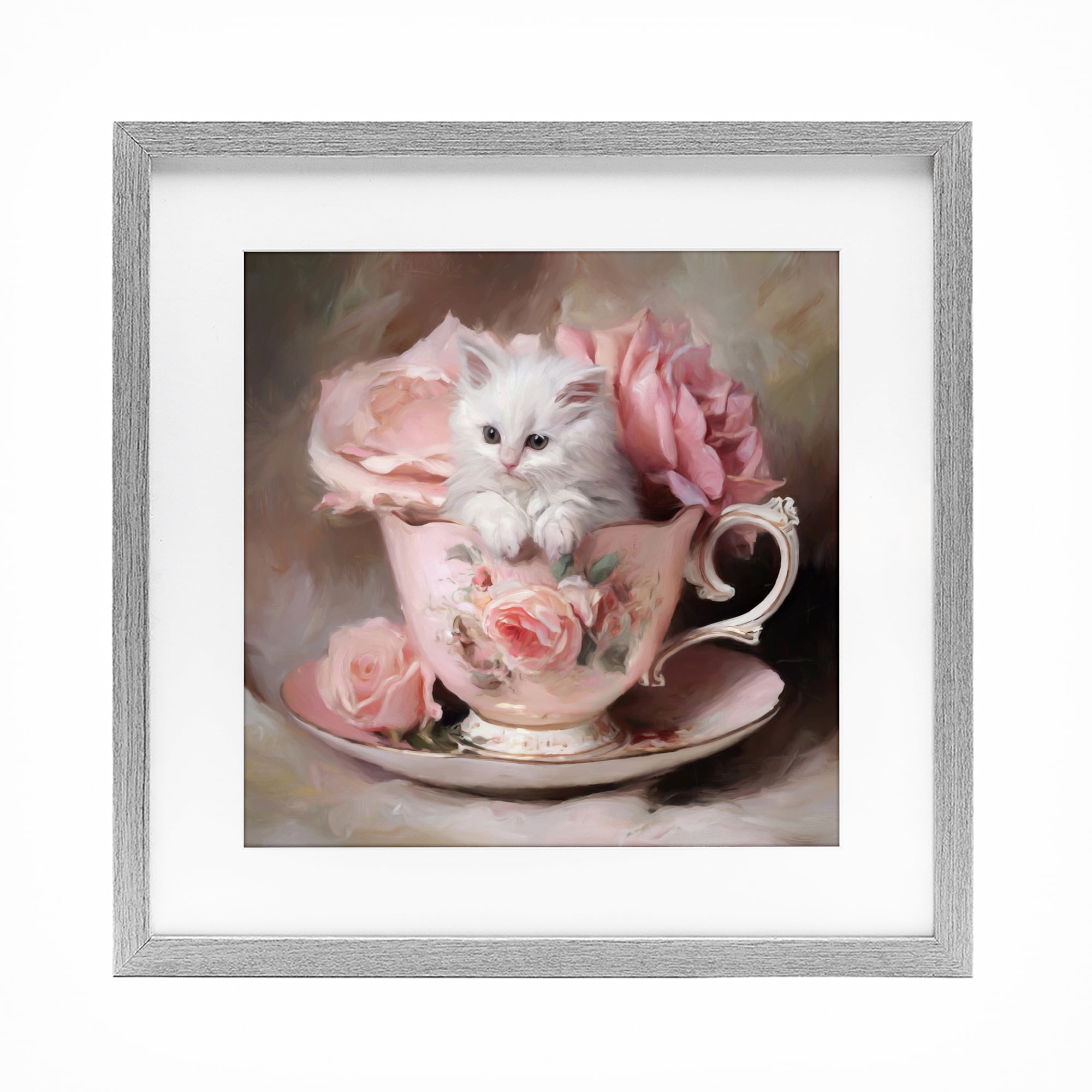 Stupell Industries Little Teacup Kitten Gray Framed Print Under Glass, design by Tina LeCour
