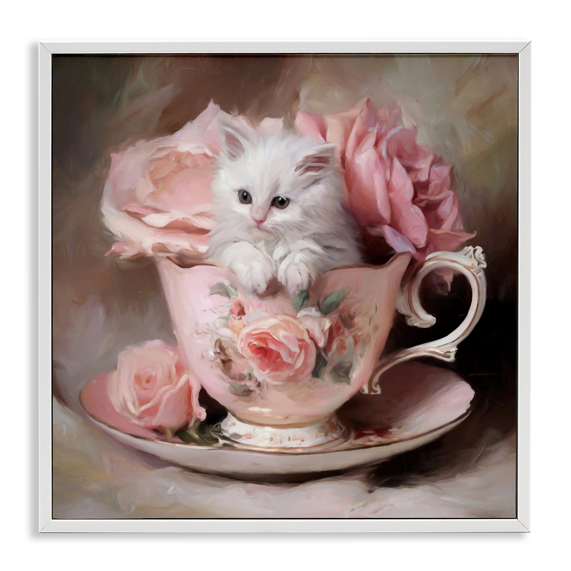 Stupell Industries Little Teacup Kitten White Framed Giclee Art, design by Tina LeCour