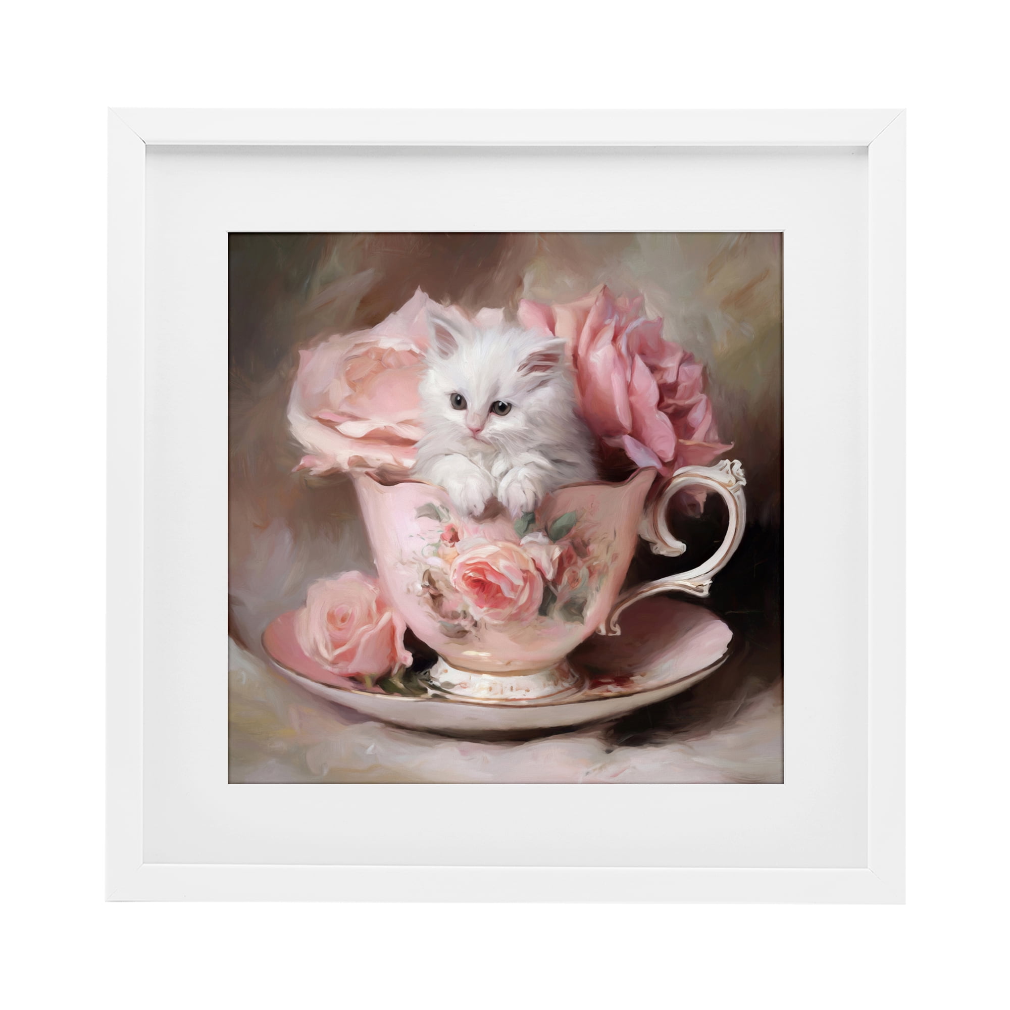 Stupell Industries Little Teacup Kitten White Framed Print Under Glass, design by Tina LeCour